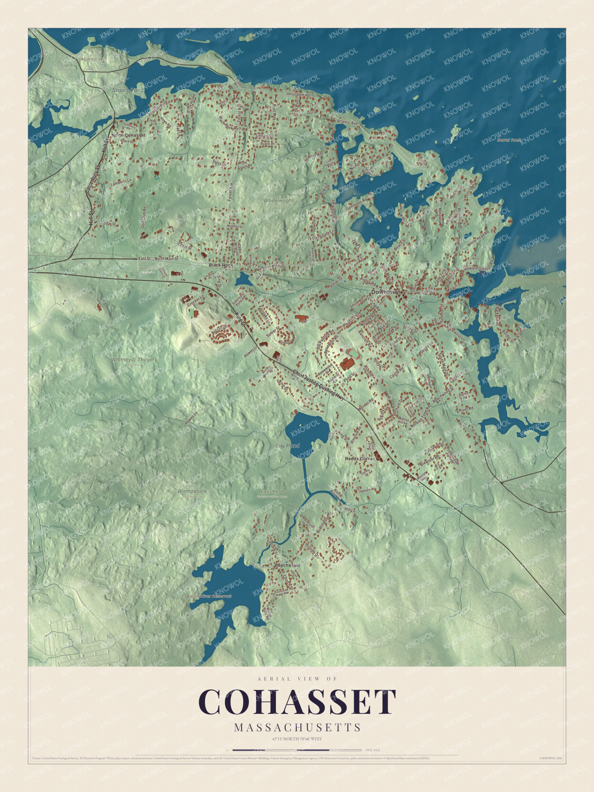 Protected watermarked complete map of Cohasset, Massachusetts