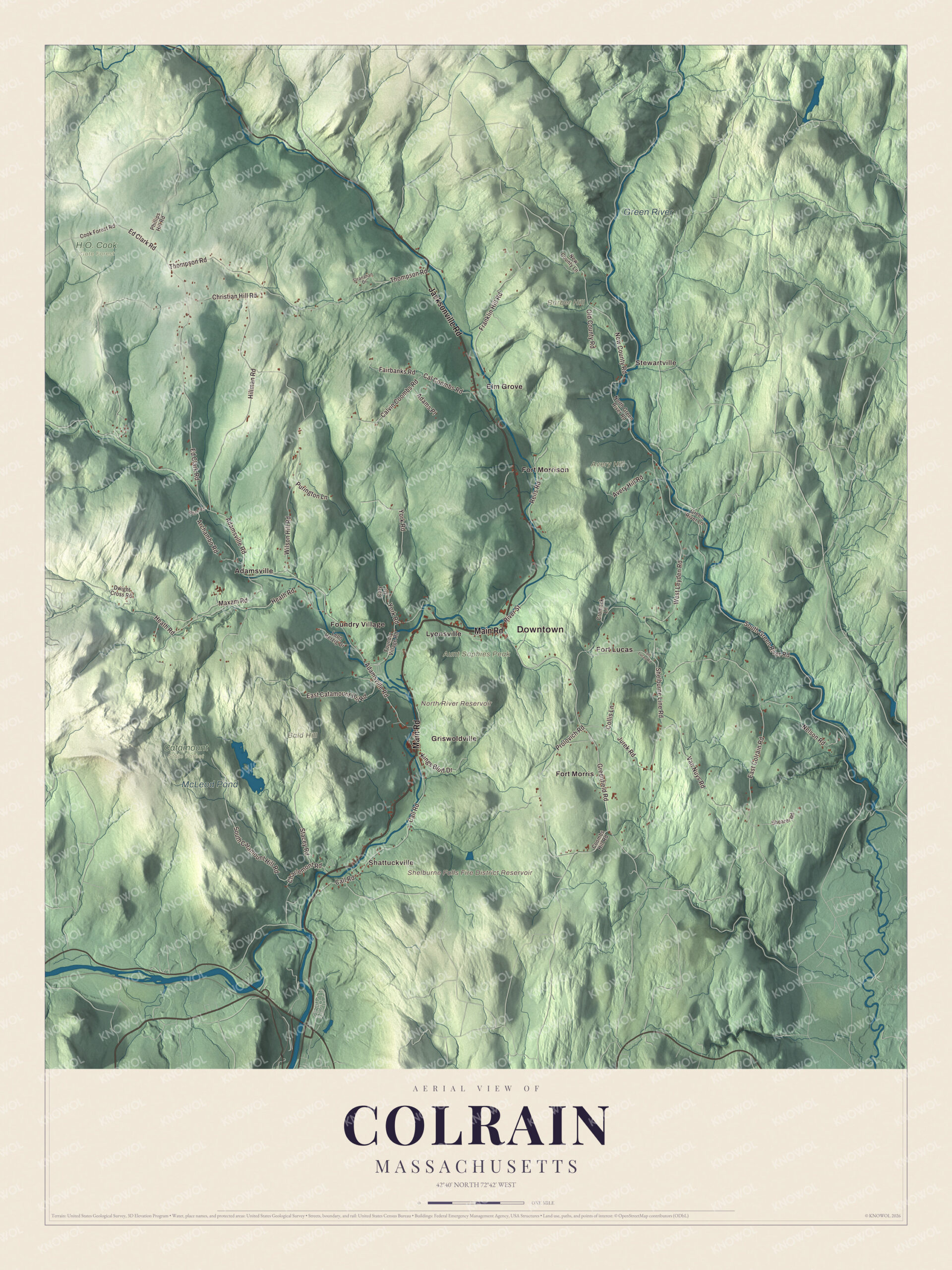 Protected watermarked complete map of Colrain, Massachusetts
