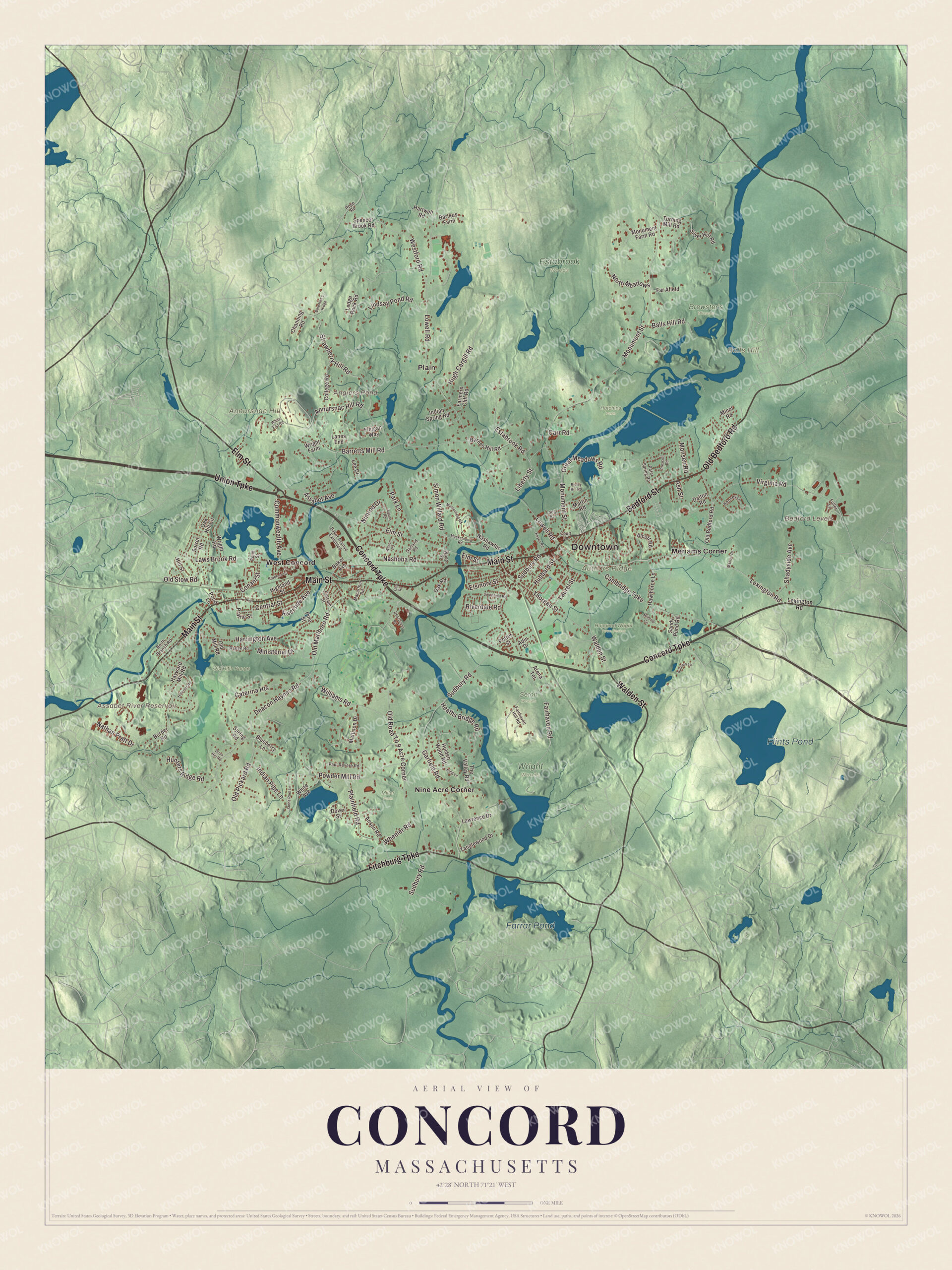 Protected watermarked complete map of Concord, Massachusetts