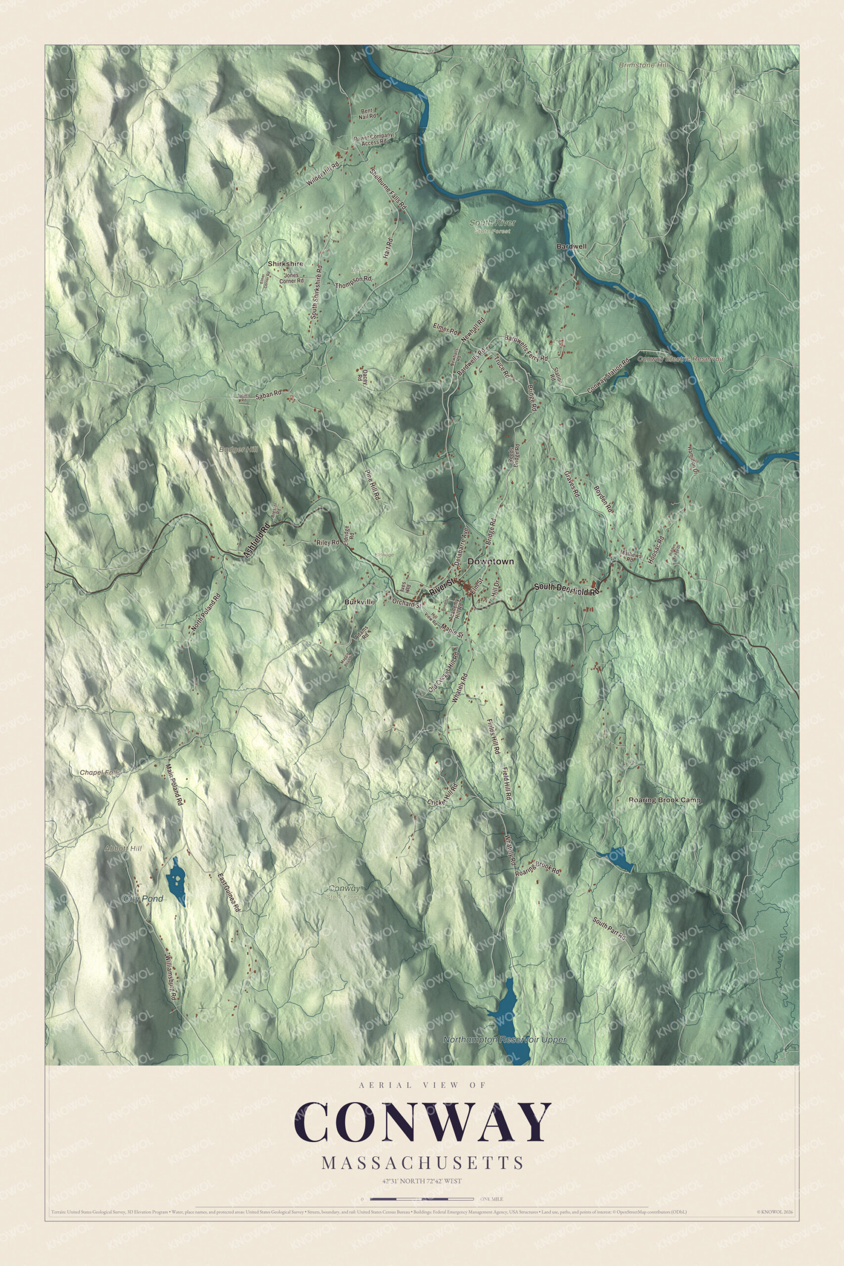 Protected watermarked complete map of Conway, Massachusetts
