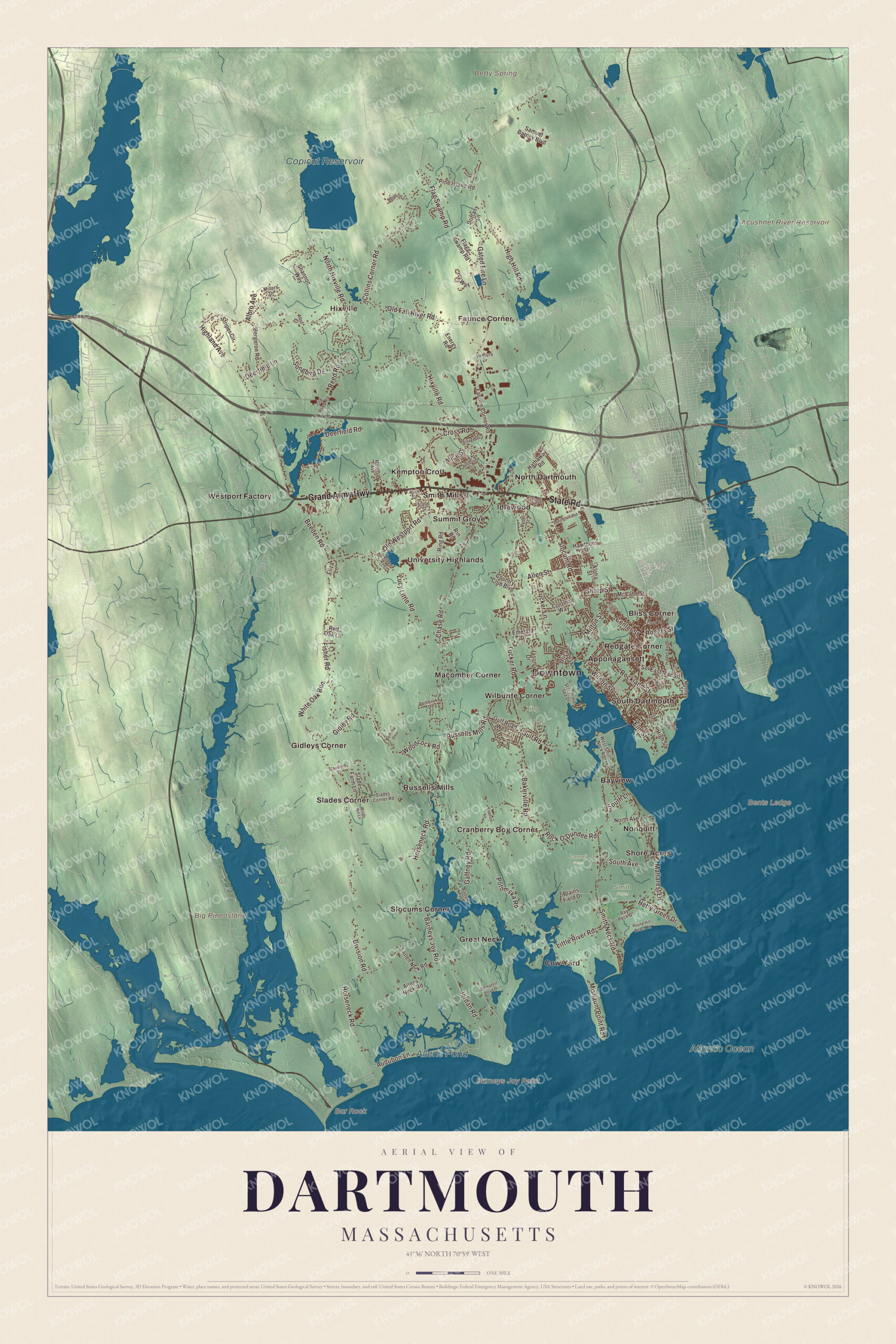 Protected watermarked complete map of Dartmouth, Massachusetts