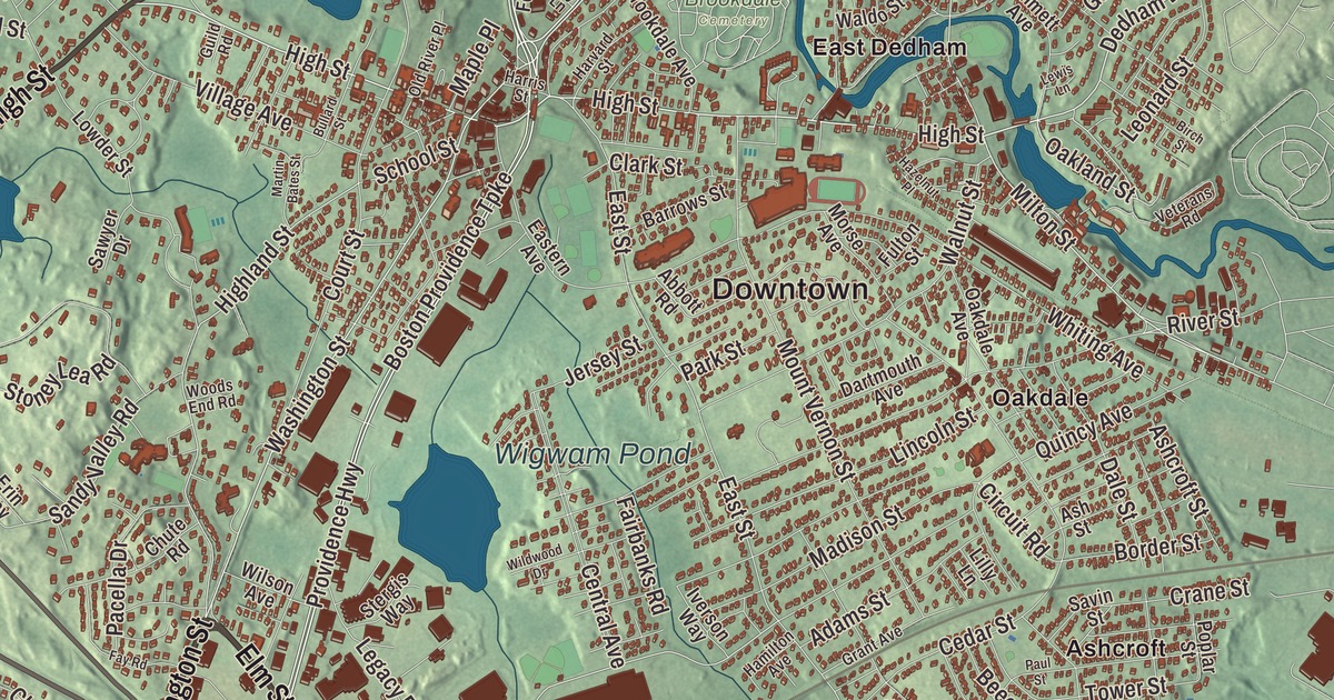 Beautifully Detailed Map of Dedham, Massachusetts