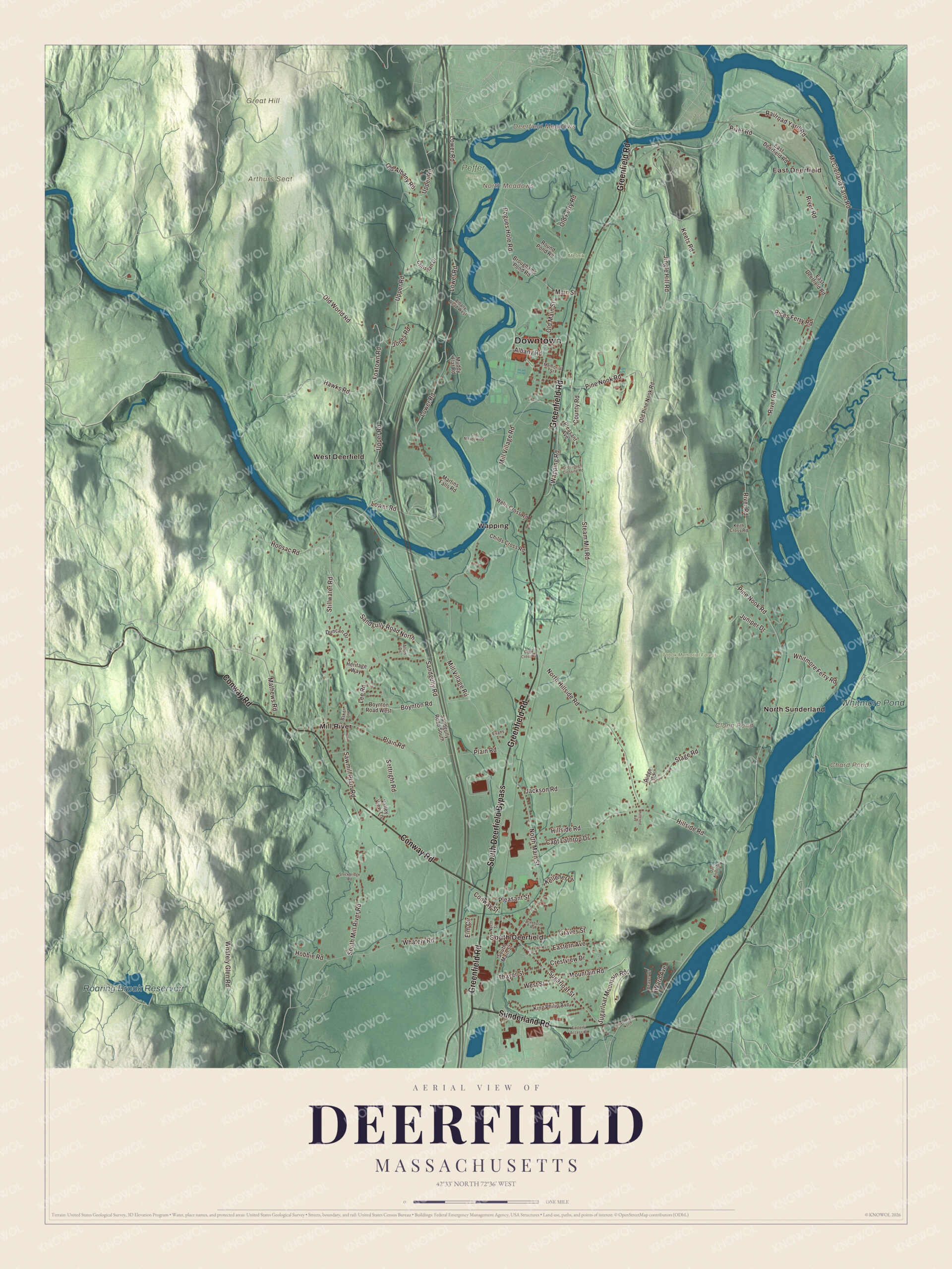 Protected watermarked complete map of Deerfield, Massachusetts