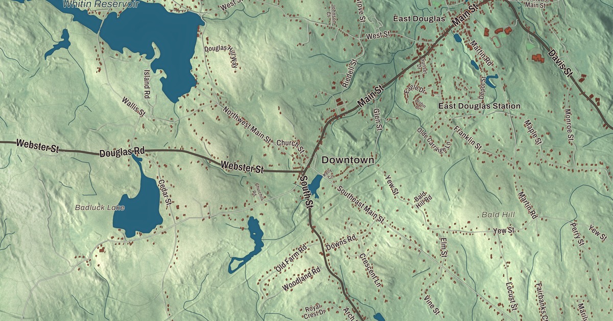 Beautifully Detailed Map of Douglas, Massachusetts