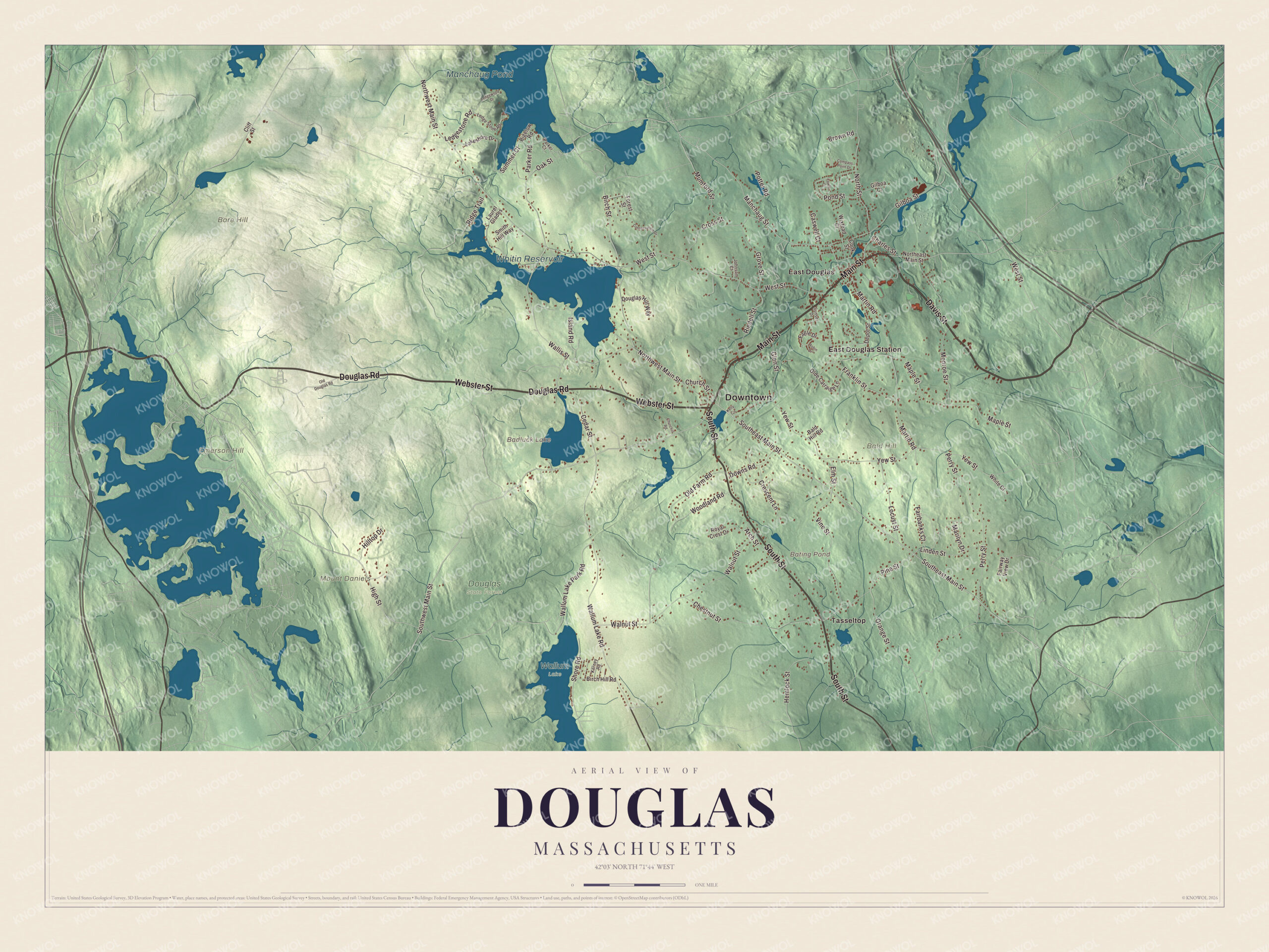 Protected watermarked complete map of Douglas, Massachusetts