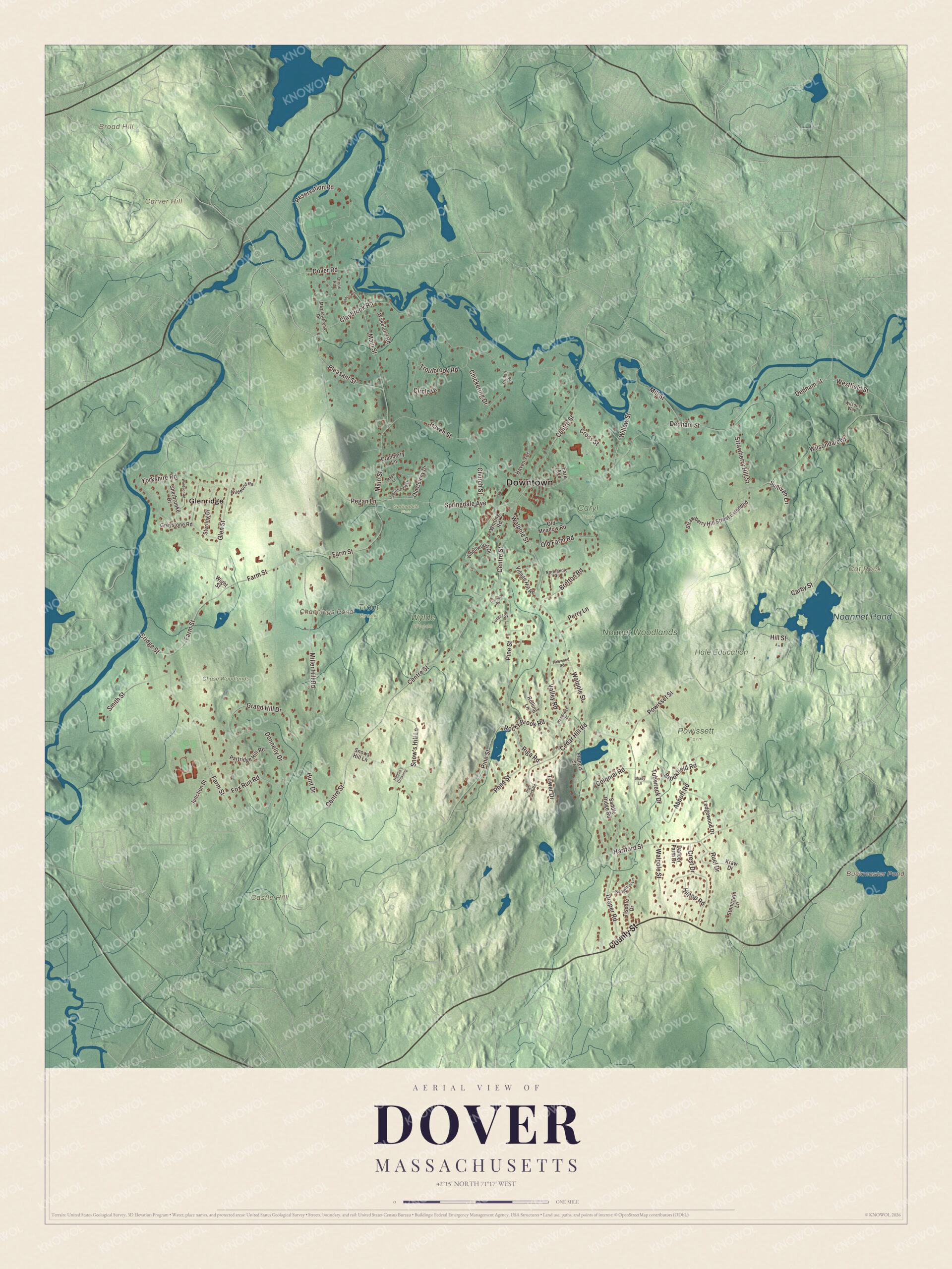 Protected watermarked complete map of Dover, Massachusetts