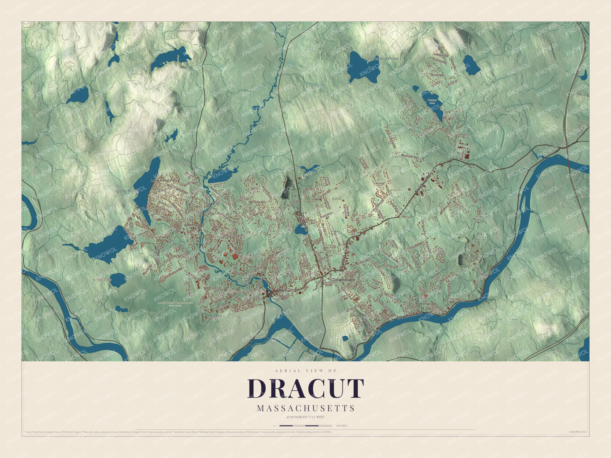 Protected watermarked complete map of Dracut, Massachusetts