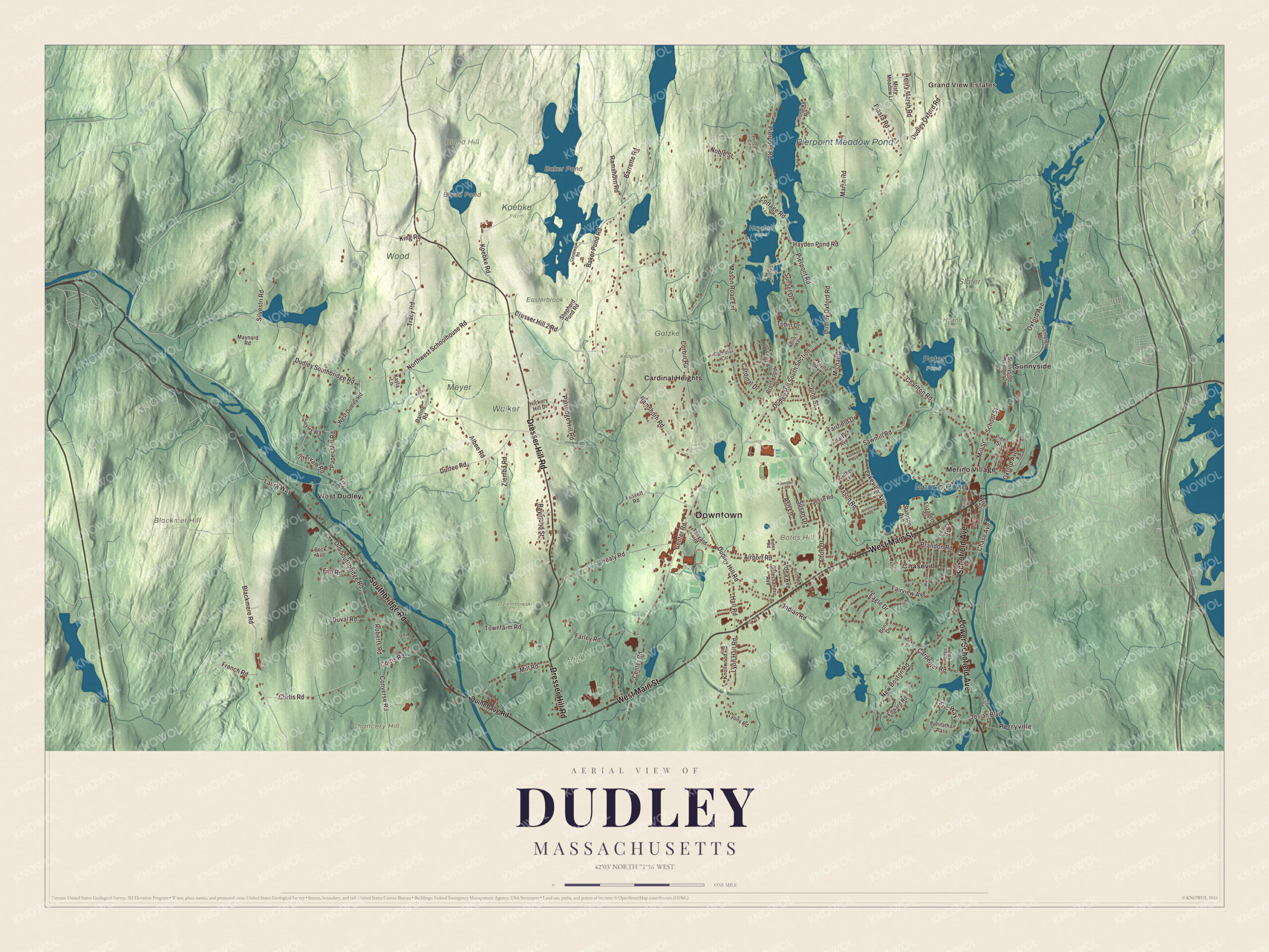 Protected watermarked complete map of Dudley, Massachusetts