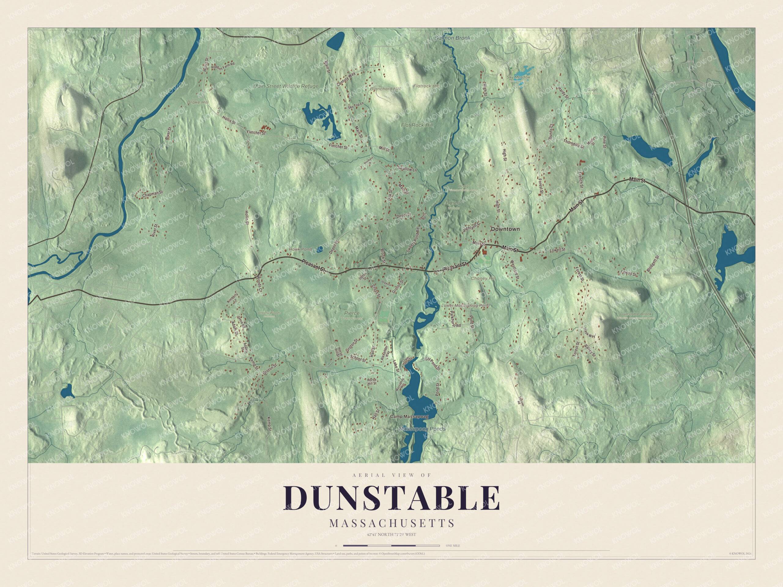 Protected watermarked complete map of Dunstable, Massachusetts