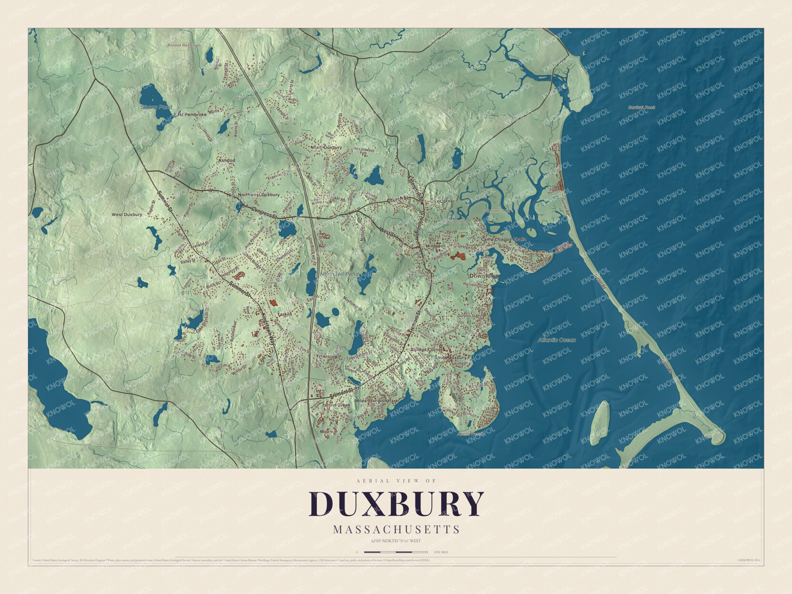 Protected watermarked complete map of Duxbury, Massachusetts