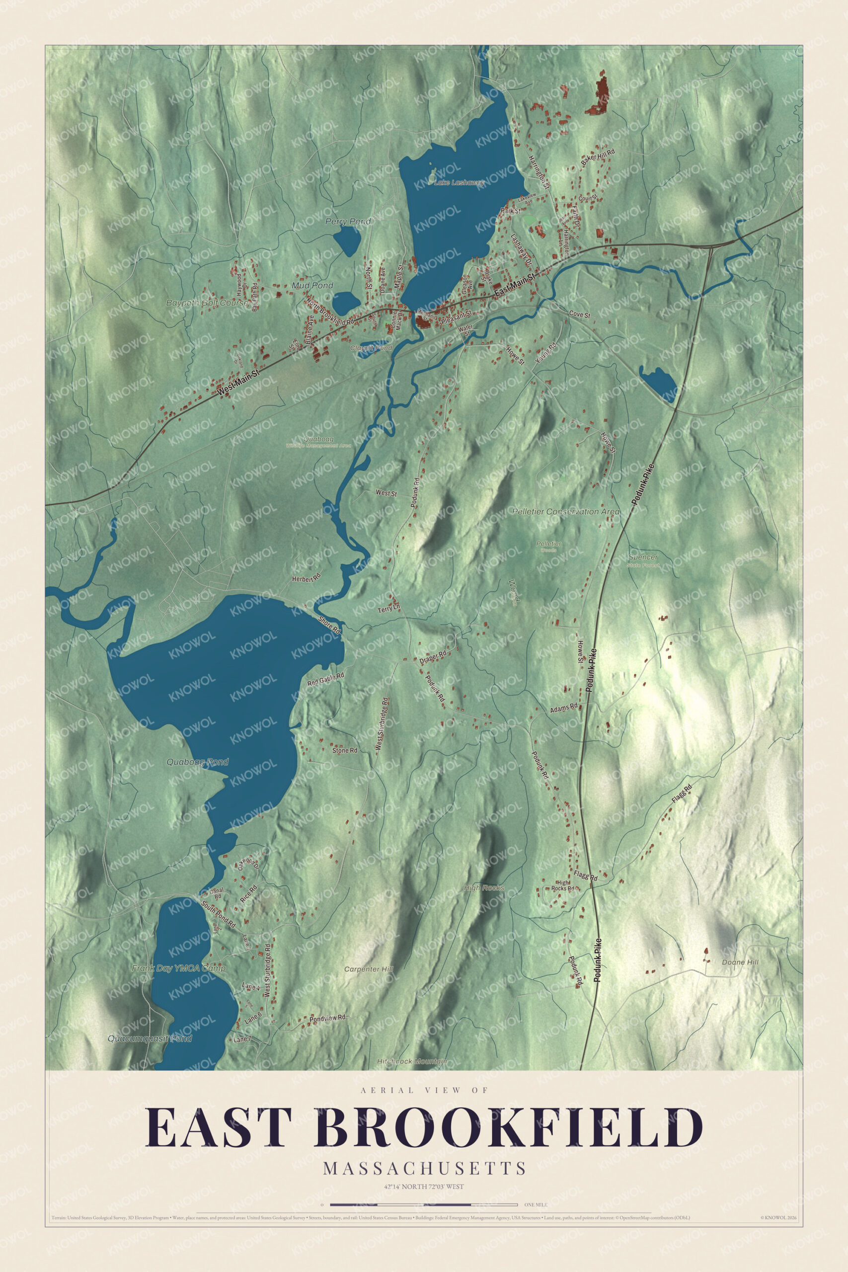 Protected watermarked complete map of East Brookfield, Massachusetts