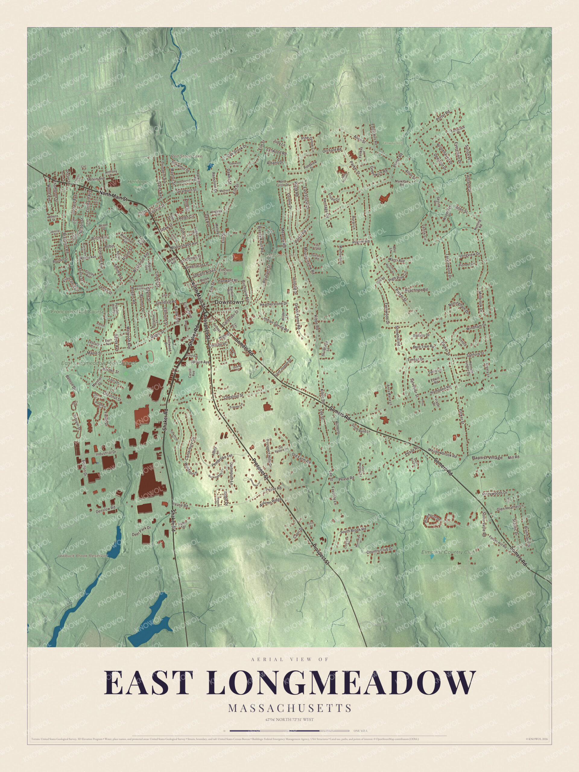 Protected watermarked complete map of East Longmeadow, Massachusetts