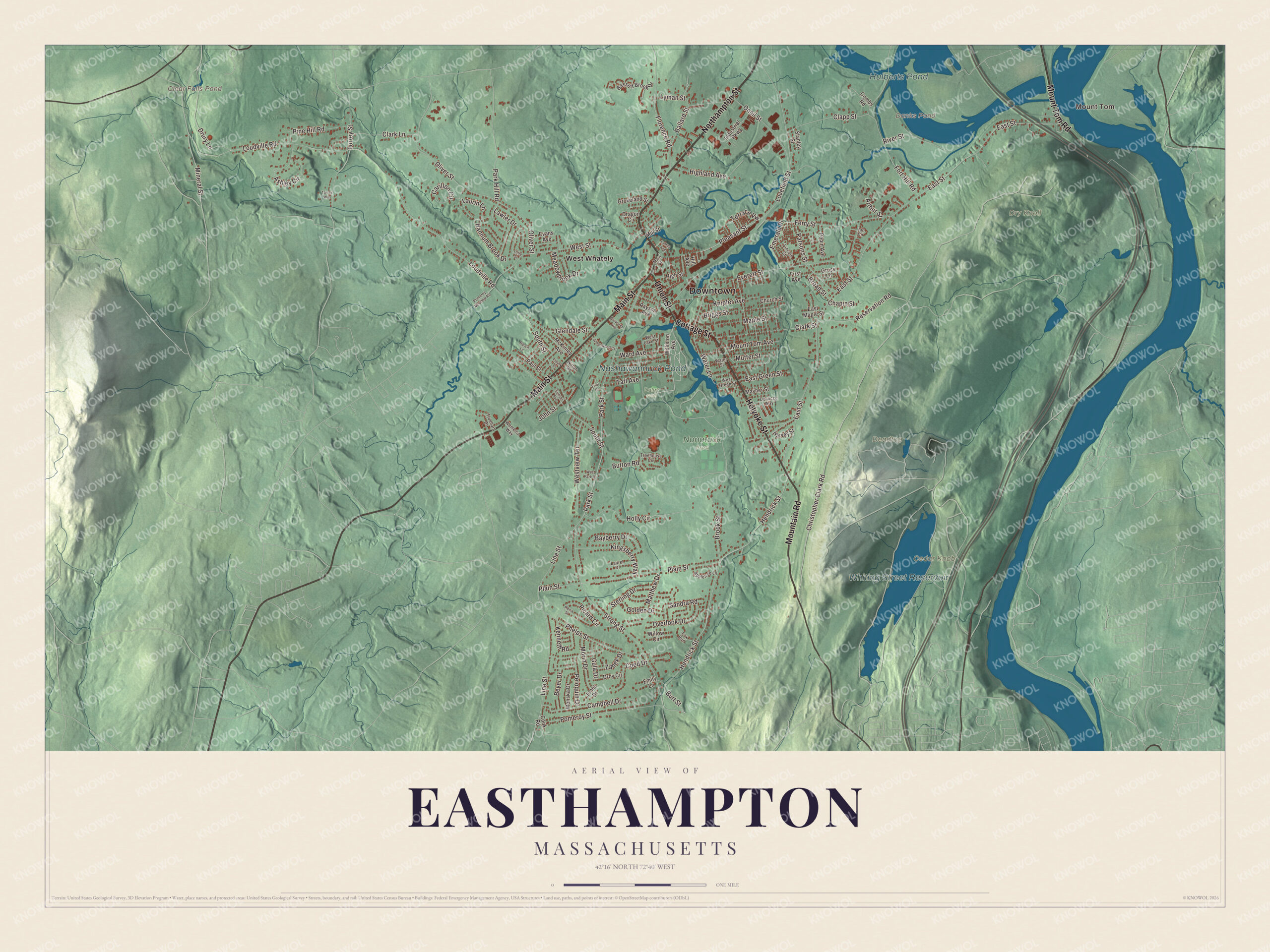 Protected watermarked complete map of Easthampton, Massachusetts