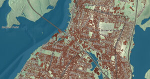 Close-up of the Fall River, Massachusetts aerial map