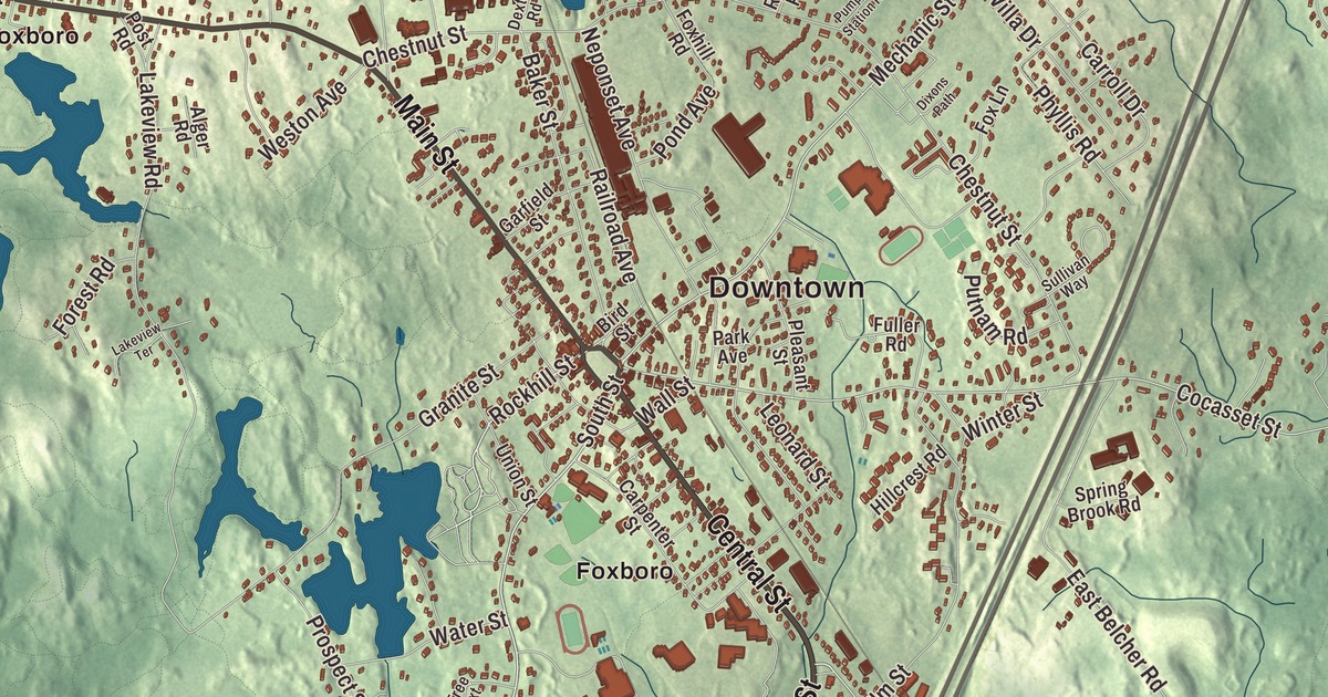 Beautifully Detailed Map of Foxborough, Massachusetts