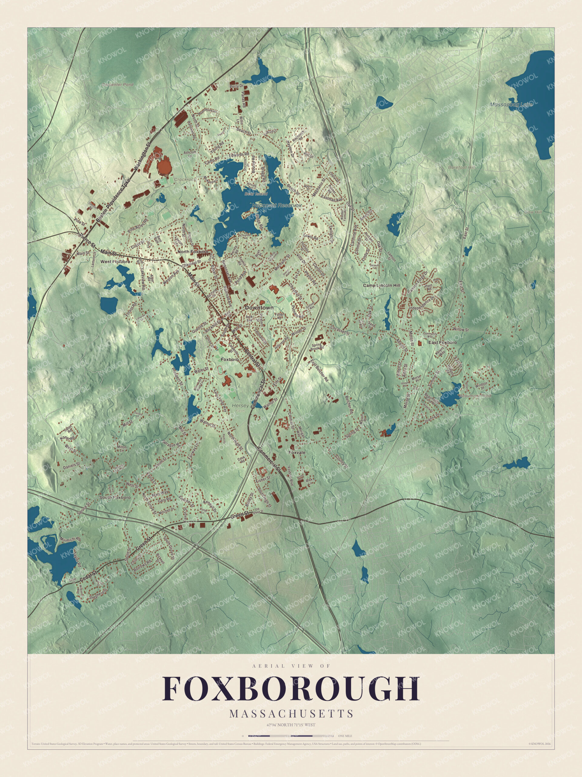 Protected watermarked complete map of Foxborough, Massachusetts