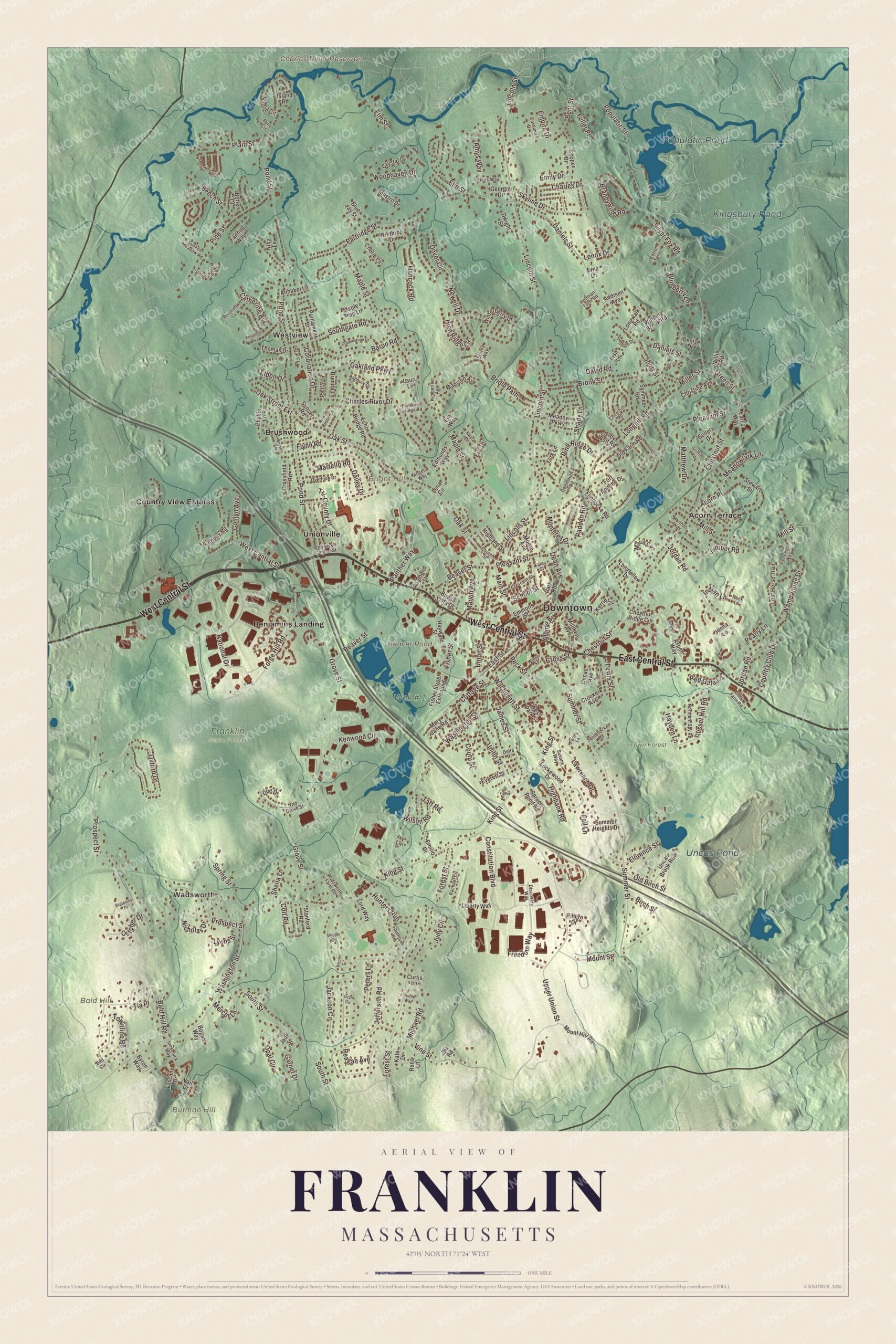 Protected watermarked complete map of Franklin, Massachusetts