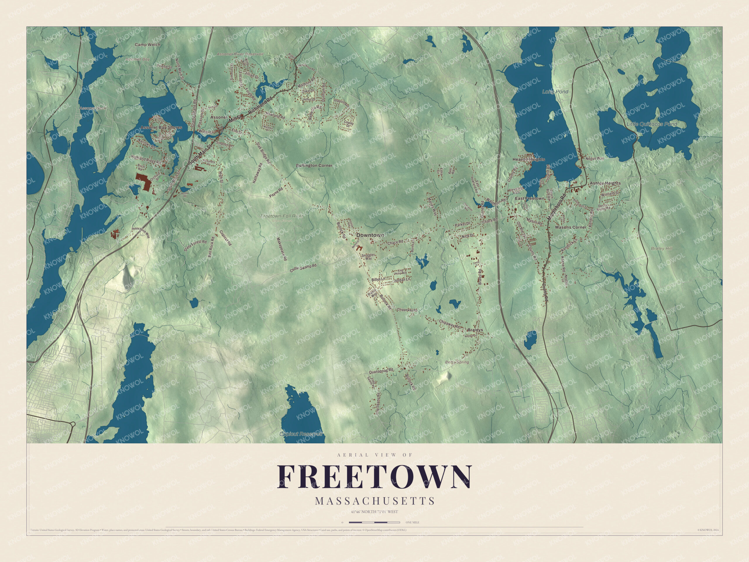 Protected watermarked complete map of Freetown, Massachusetts