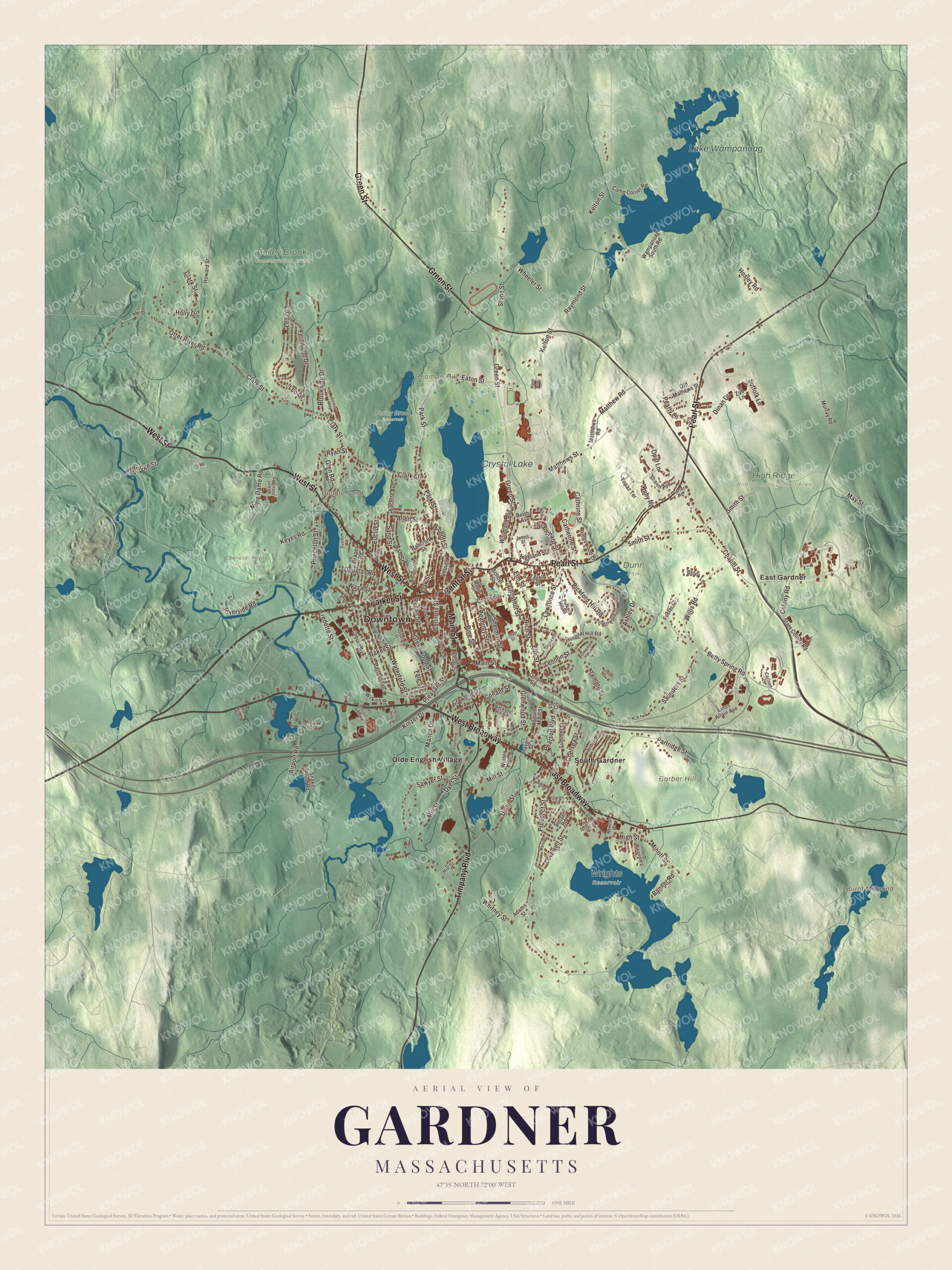 Protected watermarked complete map of Gardner, Massachusetts