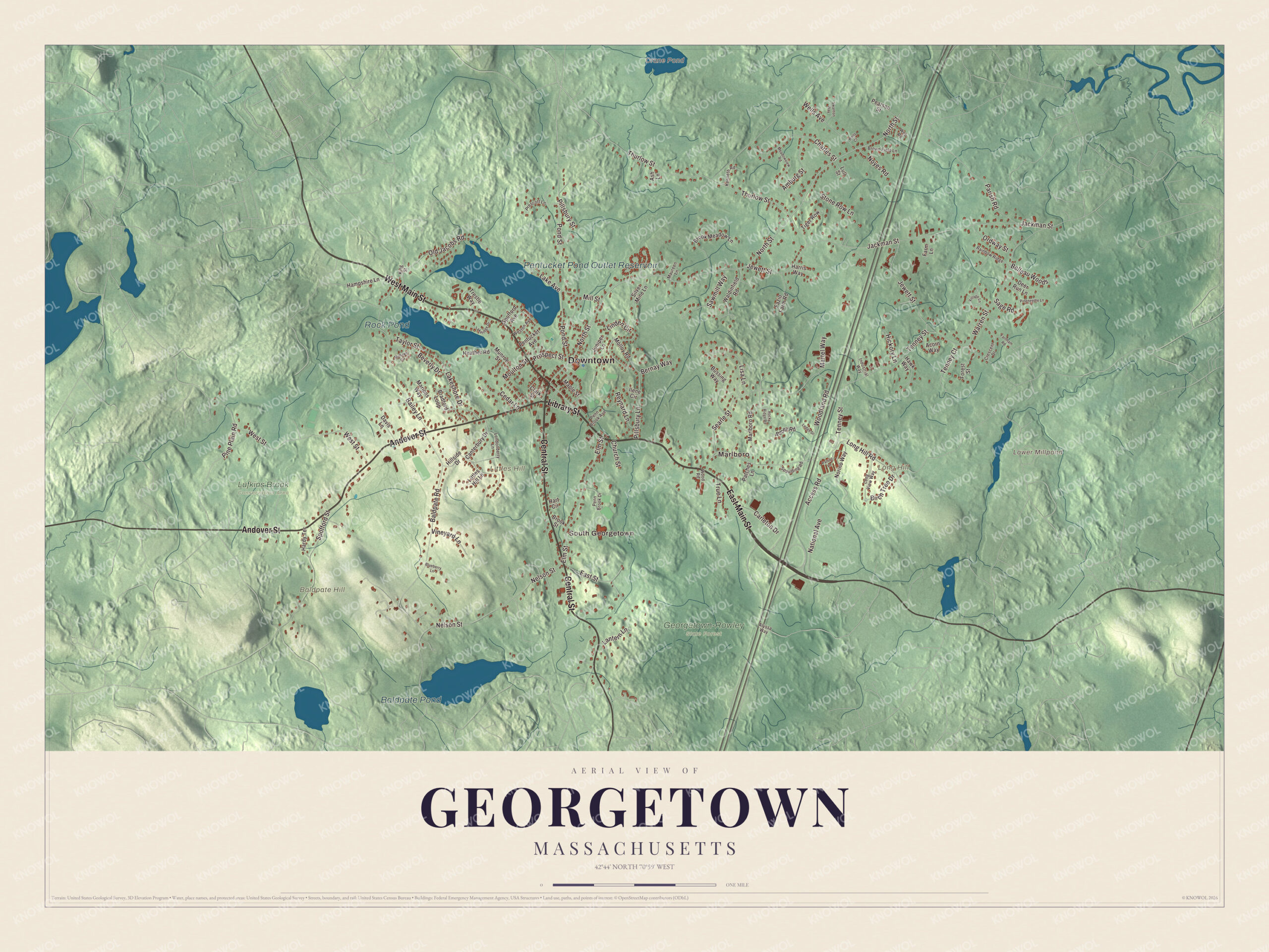 Protected watermarked complete map of Georgetown, Massachusetts