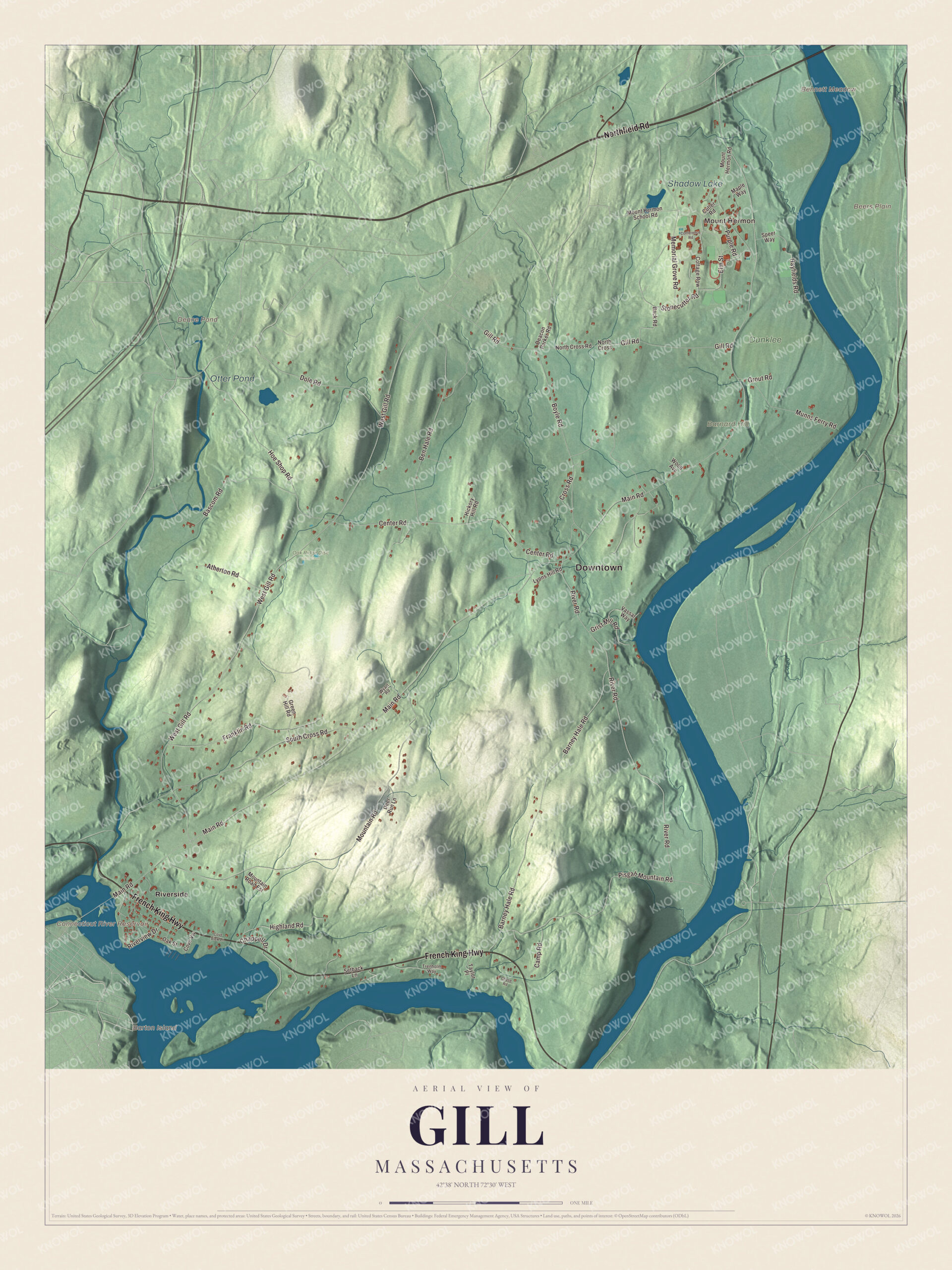 Protected watermarked complete map of Gill, Massachusetts