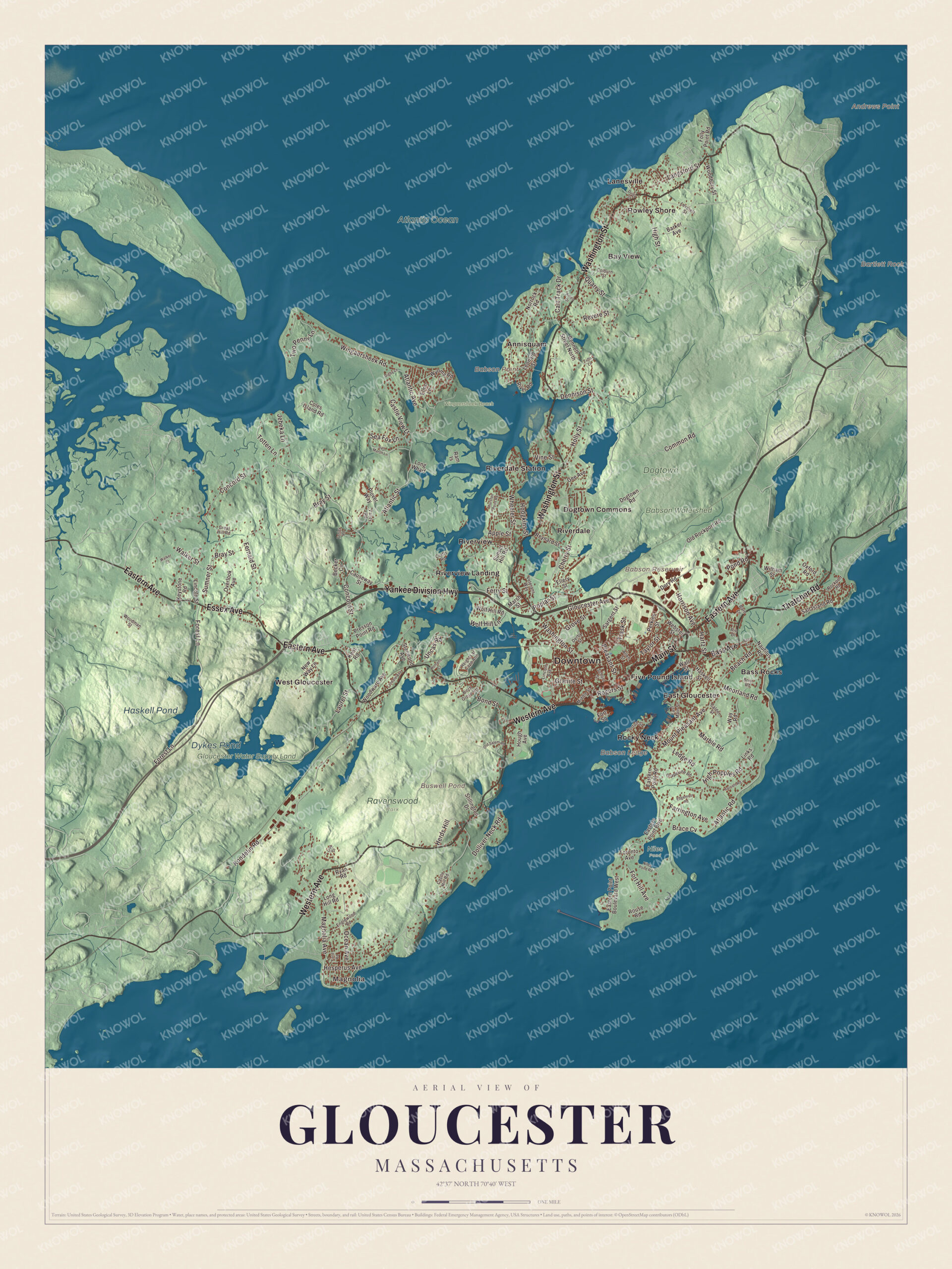 Protected watermarked complete map of Gloucester, Massachusetts