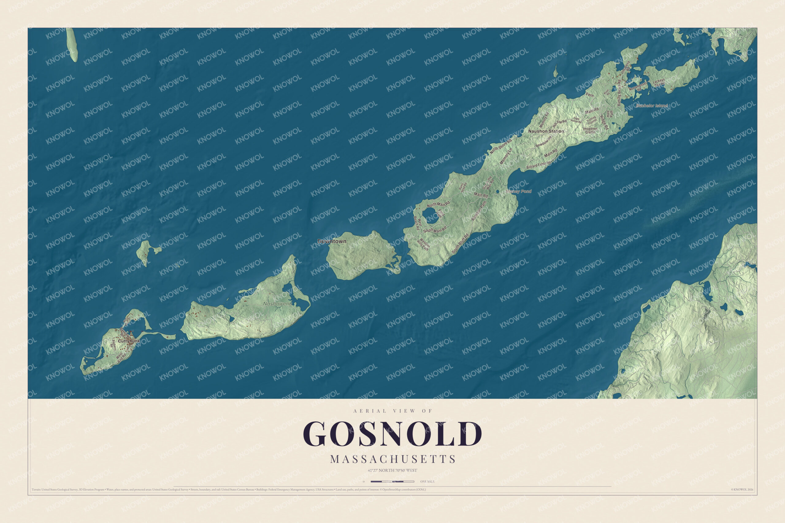 Protected watermarked complete map of Gosnold, Massachusetts