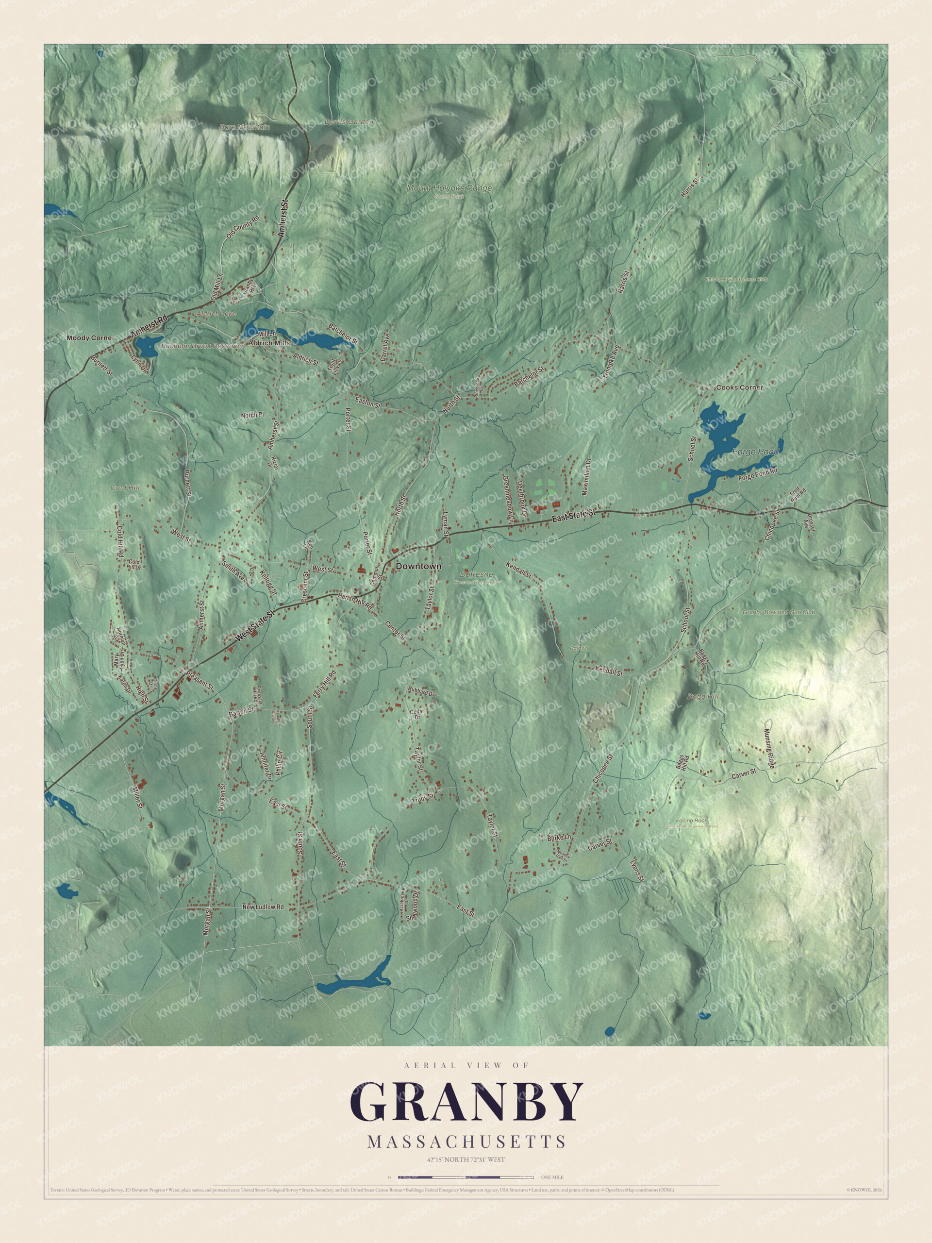 Protected watermarked complete map of Granby, Massachusetts