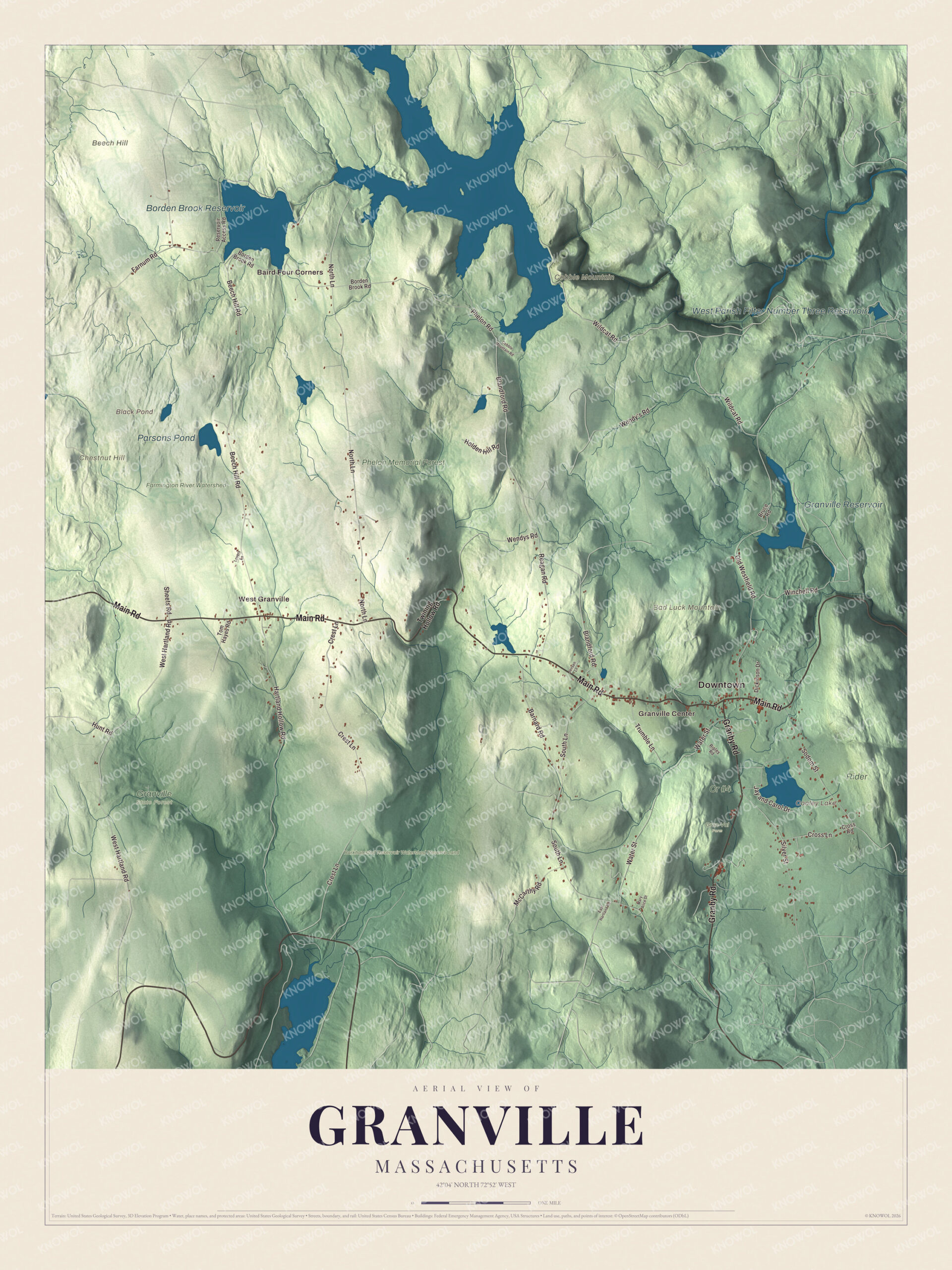Protected watermarked complete map of Granville, Massachusetts