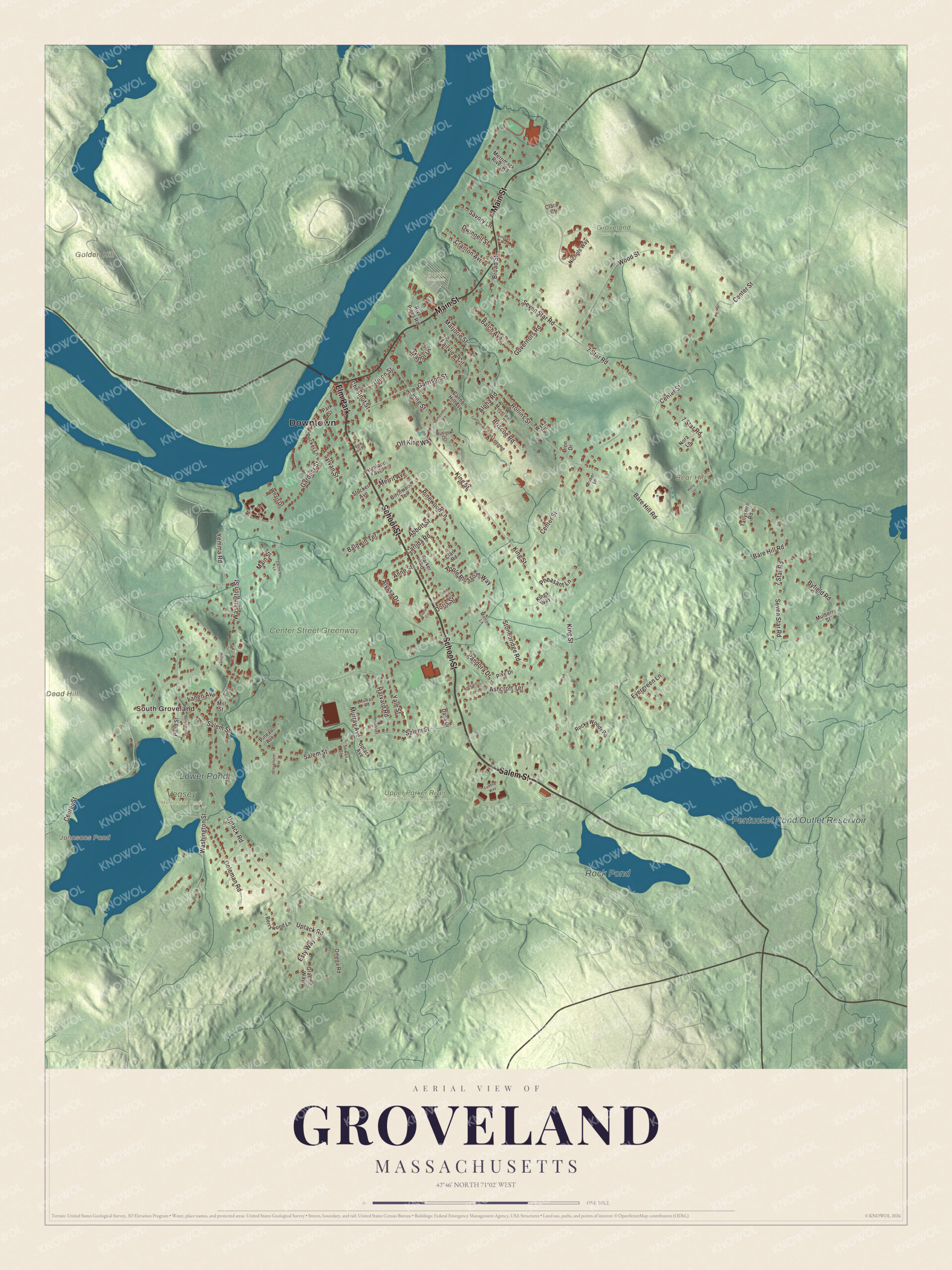 Protected watermarked complete map of Groveland, Massachusetts