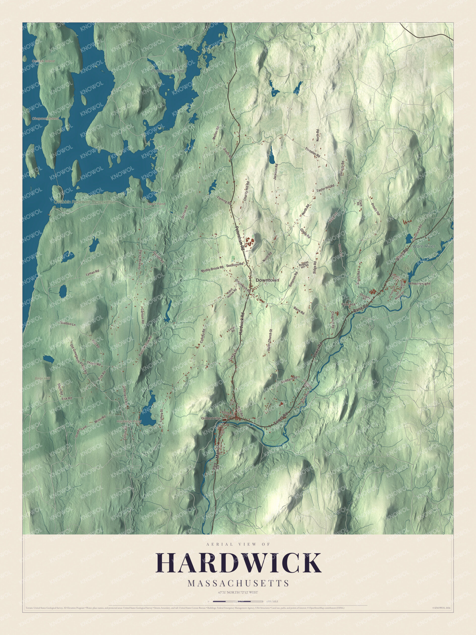 Protected watermarked complete map of Hardwick, Massachusetts