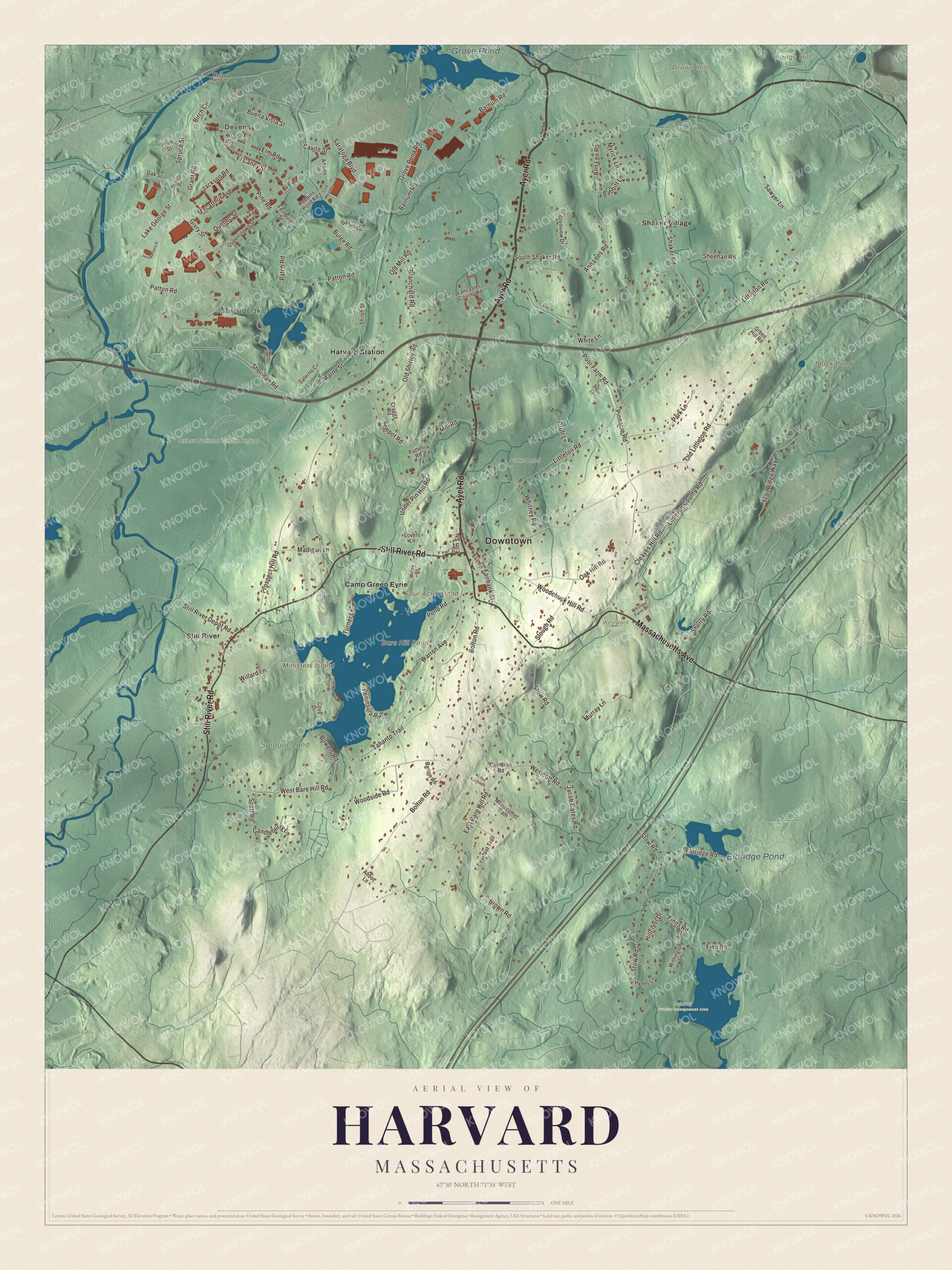Protected watermarked complete map of Harvard, Massachusetts