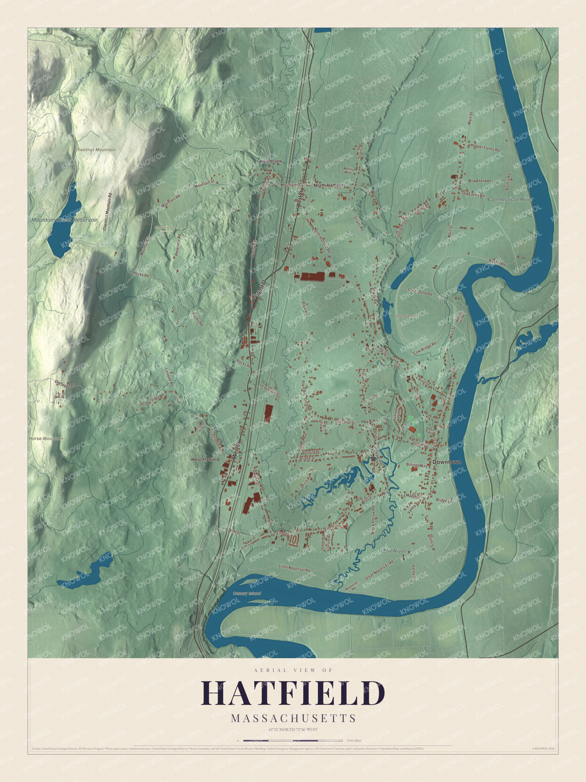 Protected watermarked complete map of Hatfield, Massachusetts