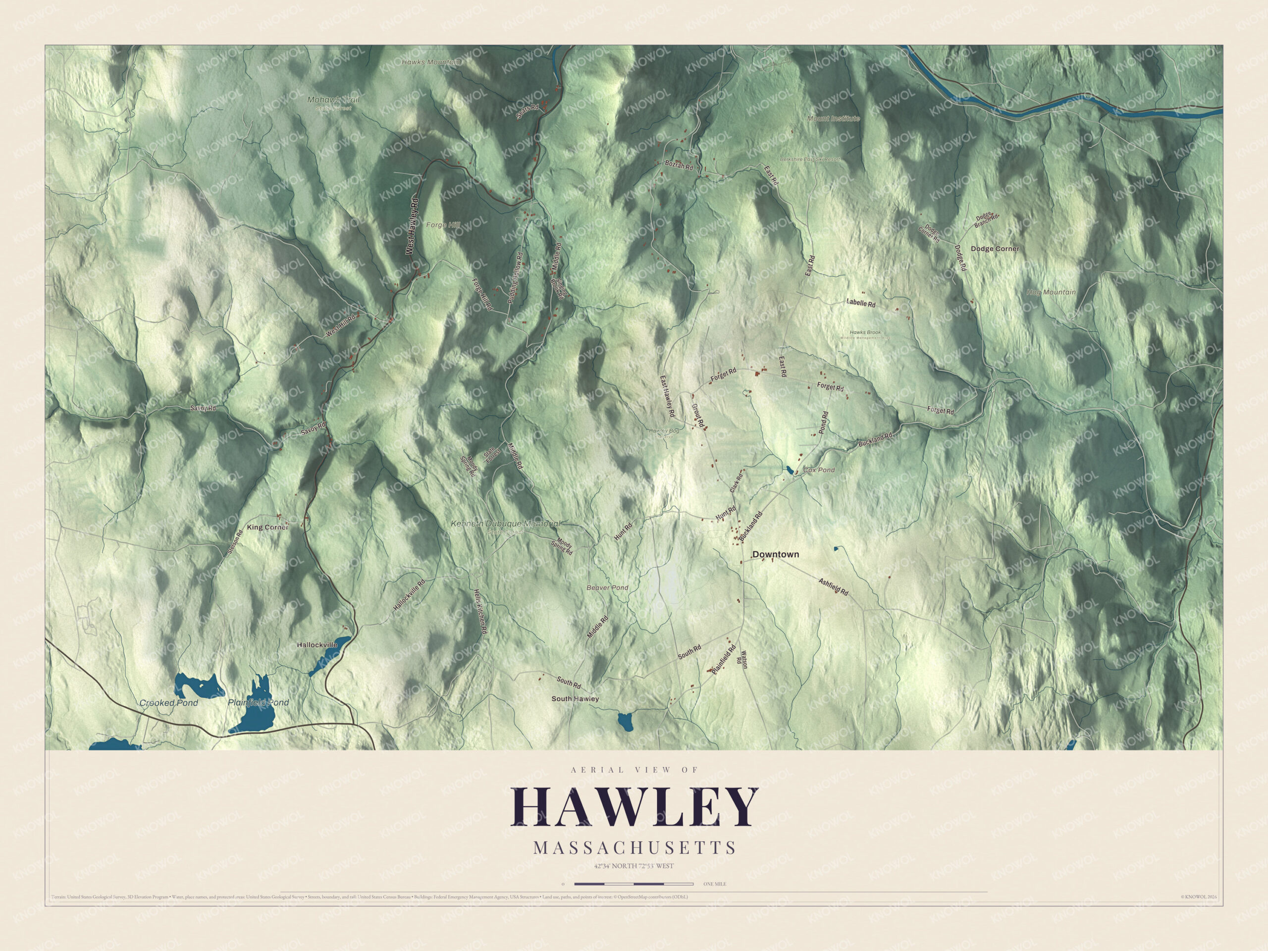 Protected watermarked complete map of Hawley, Massachusetts