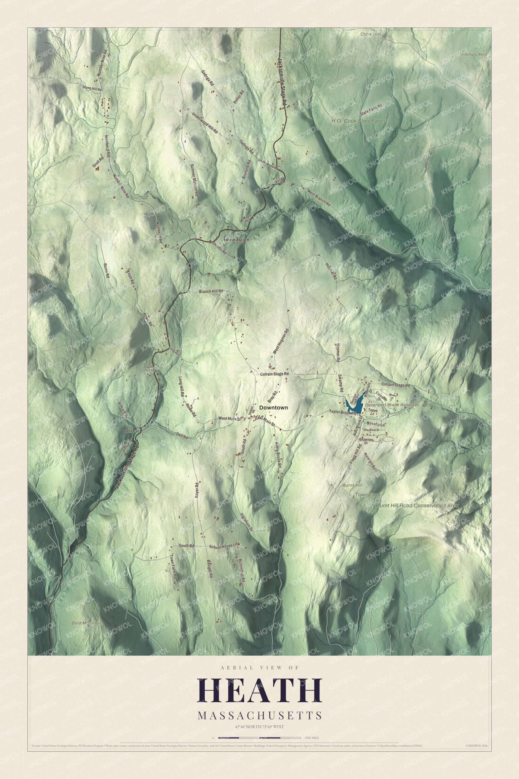 Protected watermarked complete map of Heath, Massachusetts