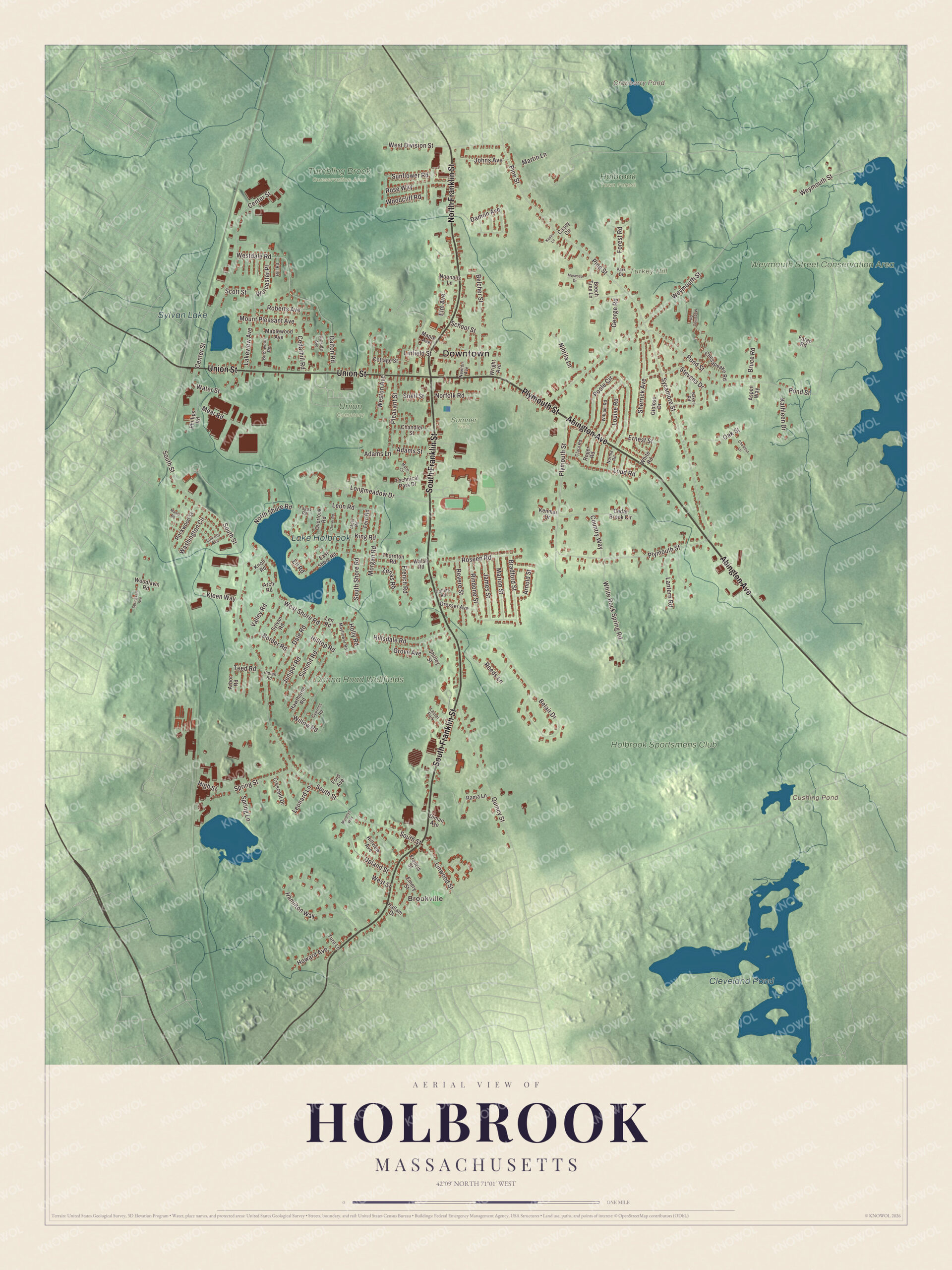Protected watermarked complete map of Holbrook, Massachusetts