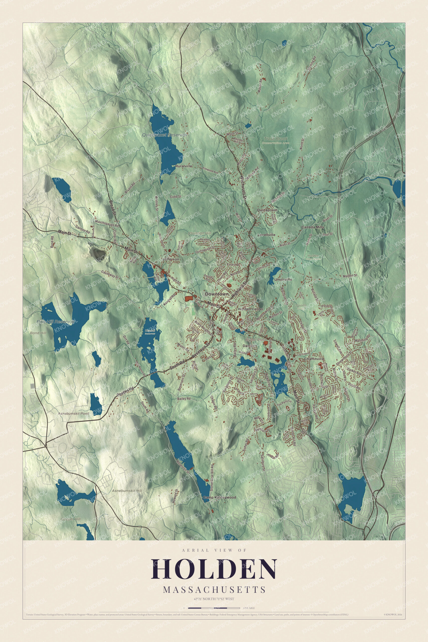 Protected watermarked complete map of Holden, Massachusetts