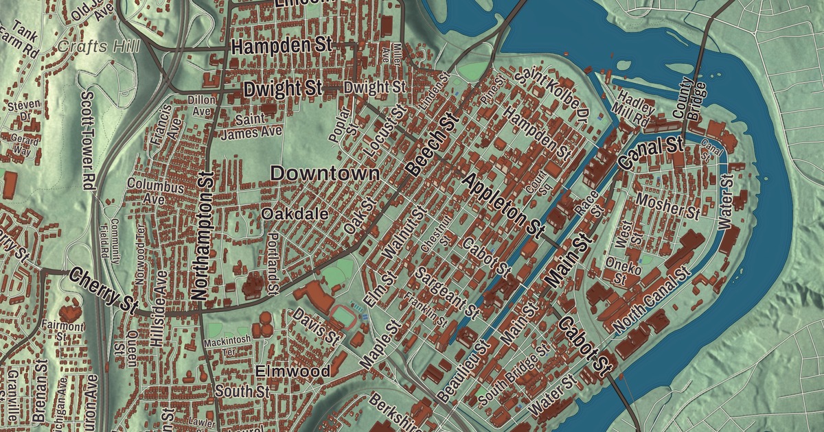 Beautifully Detailed Map of Holyoke, Massachusetts