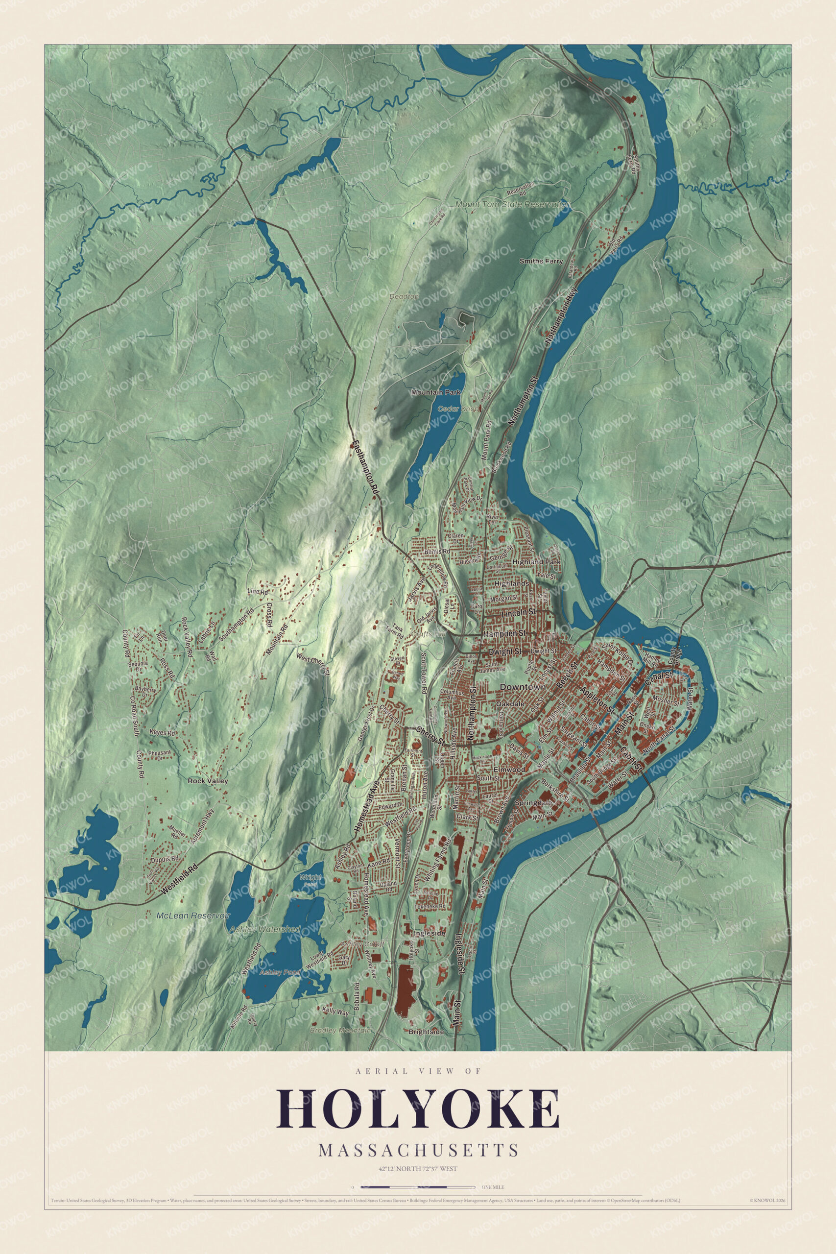 Protected watermarked complete map of Holyoke, Massachusetts