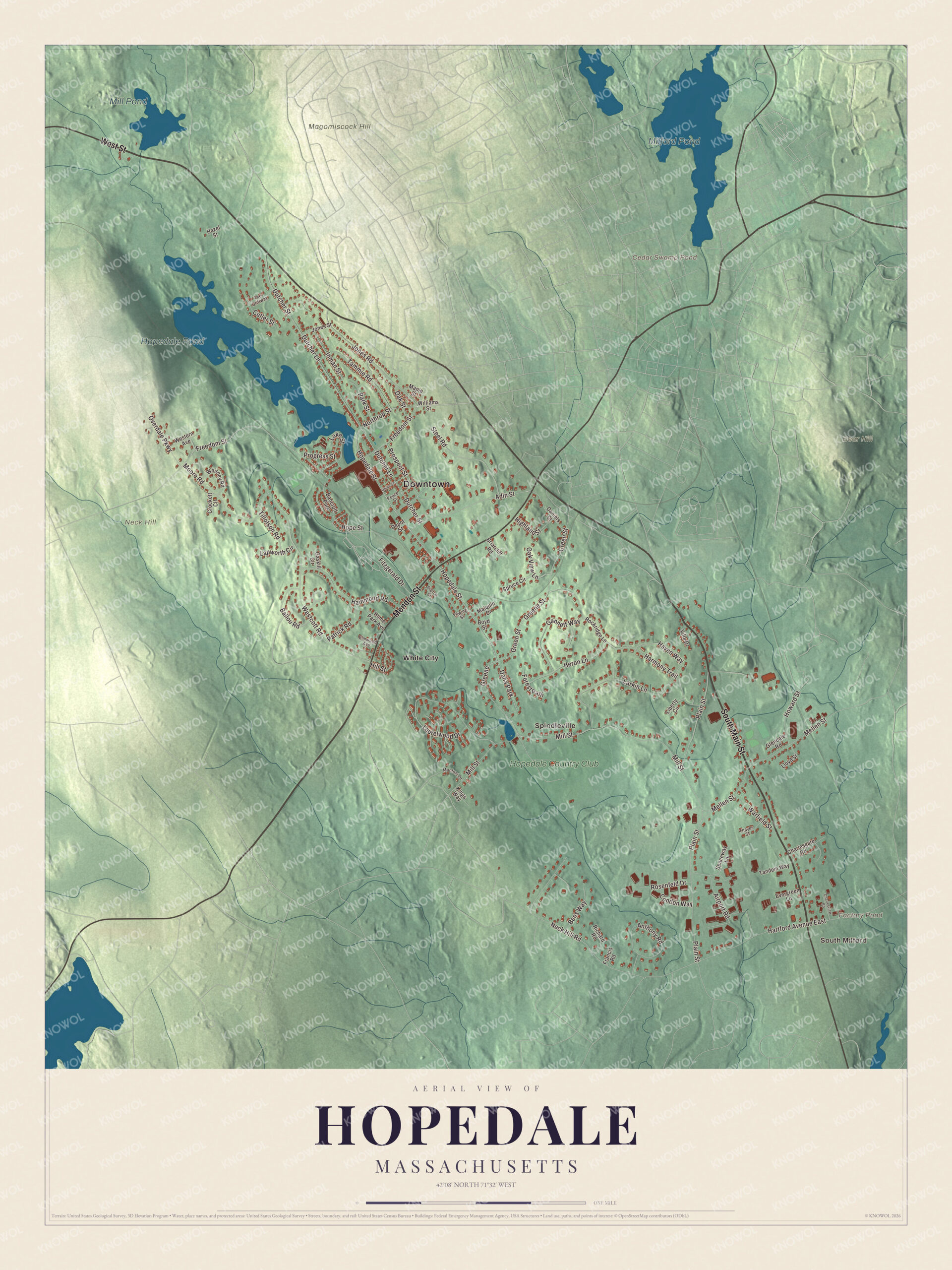 Protected watermarked complete map of Hopedale, Massachusetts