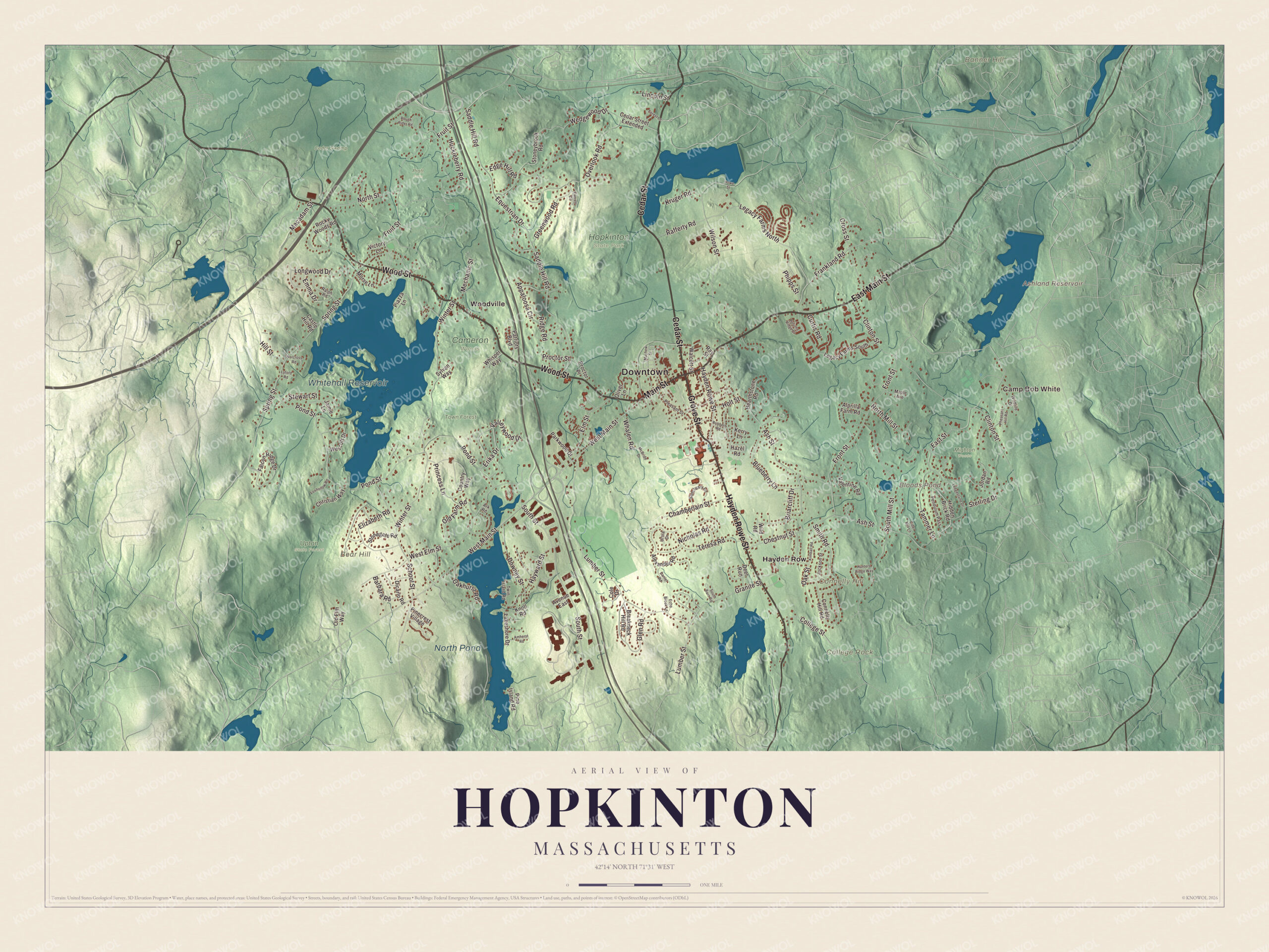 Protected watermarked complete map of Hopkinton, Massachusetts