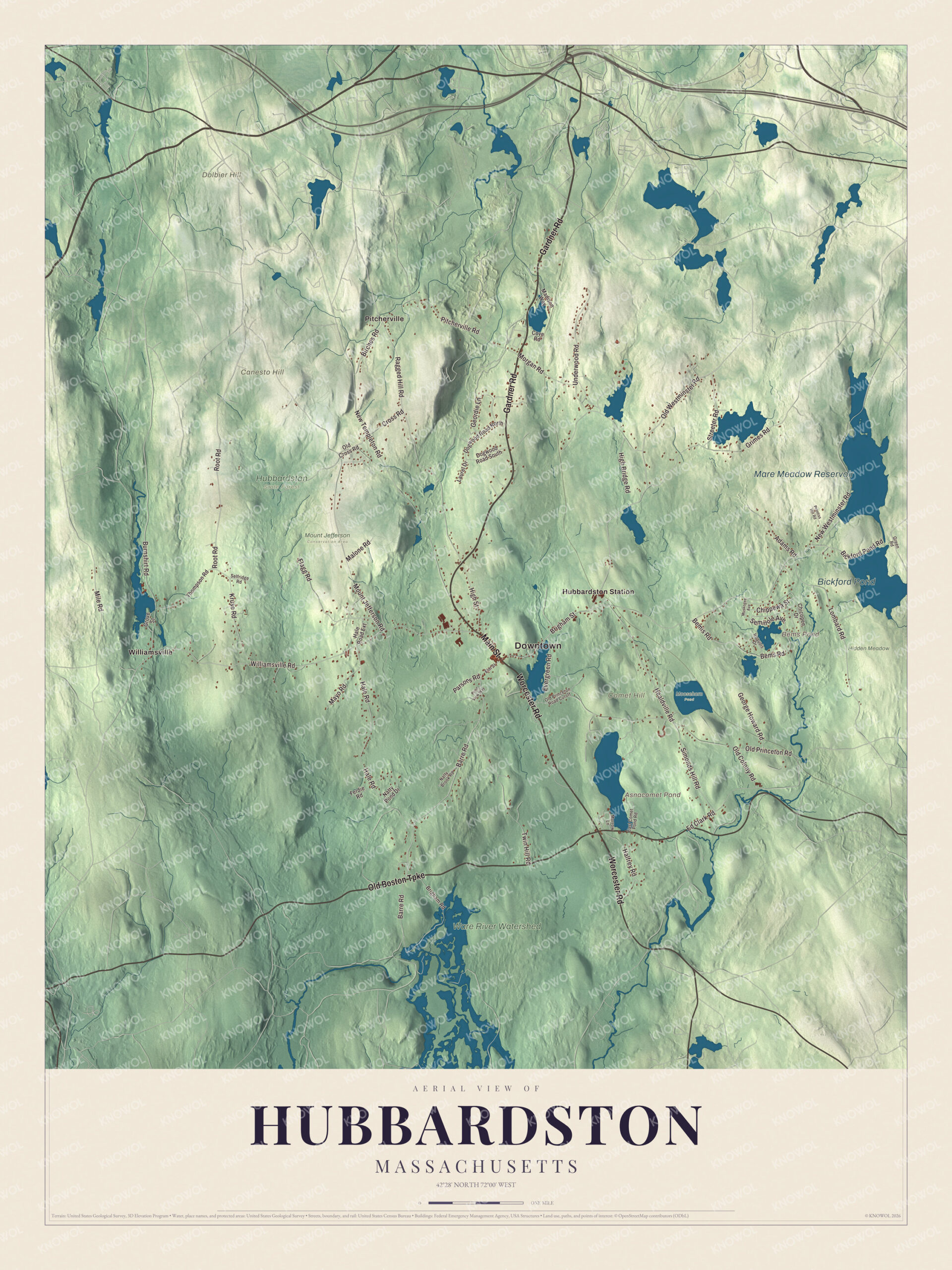 Protected watermarked complete map of Hubbardston, Massachusetts