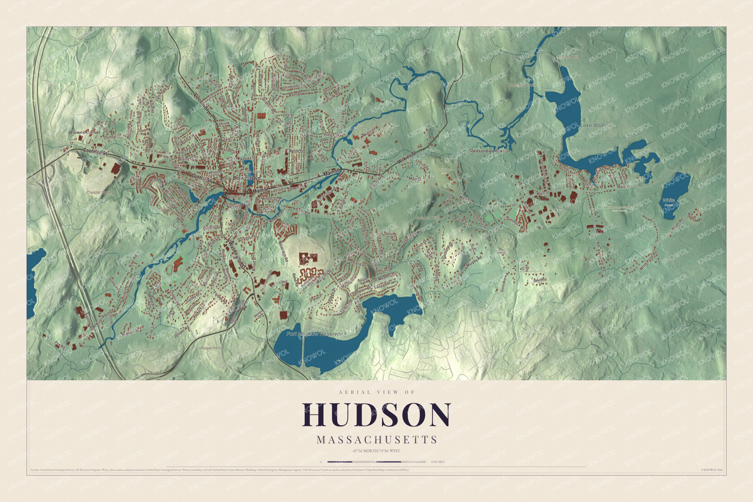 Protected watermarked complete map of Hudson, Massachusetts