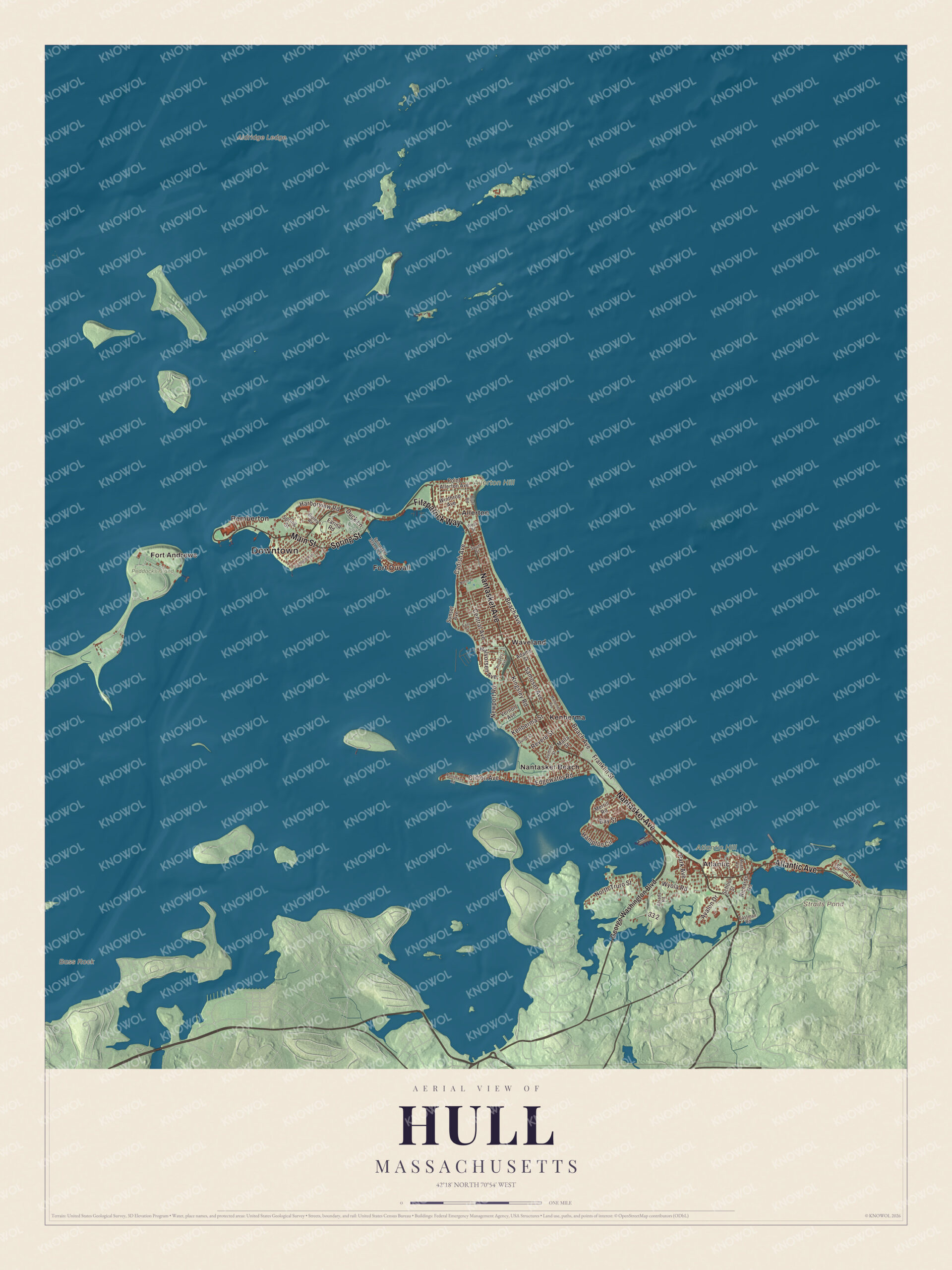Protected watermarked complete map of Hull, Massachusetts