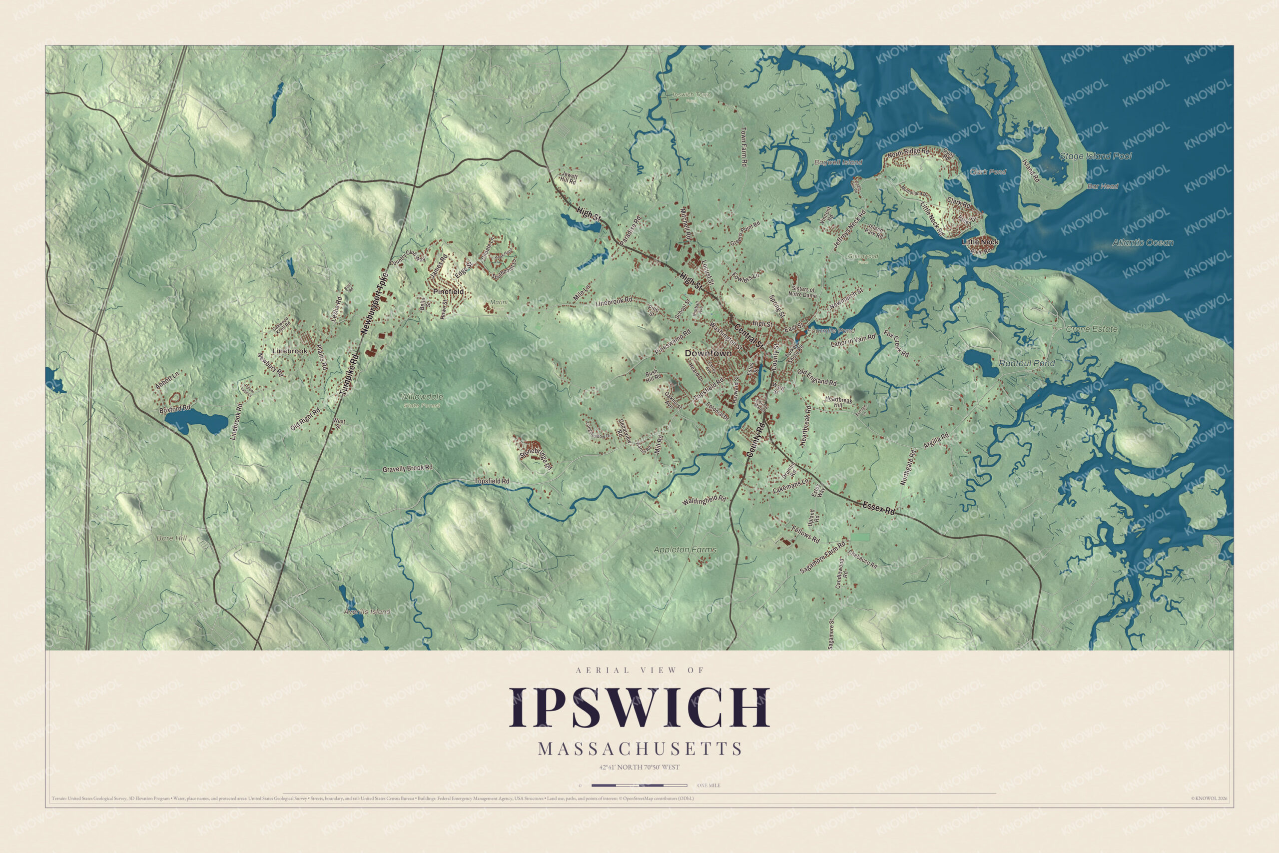 Protected watermarked complete map of Ipswich, Massachusetts