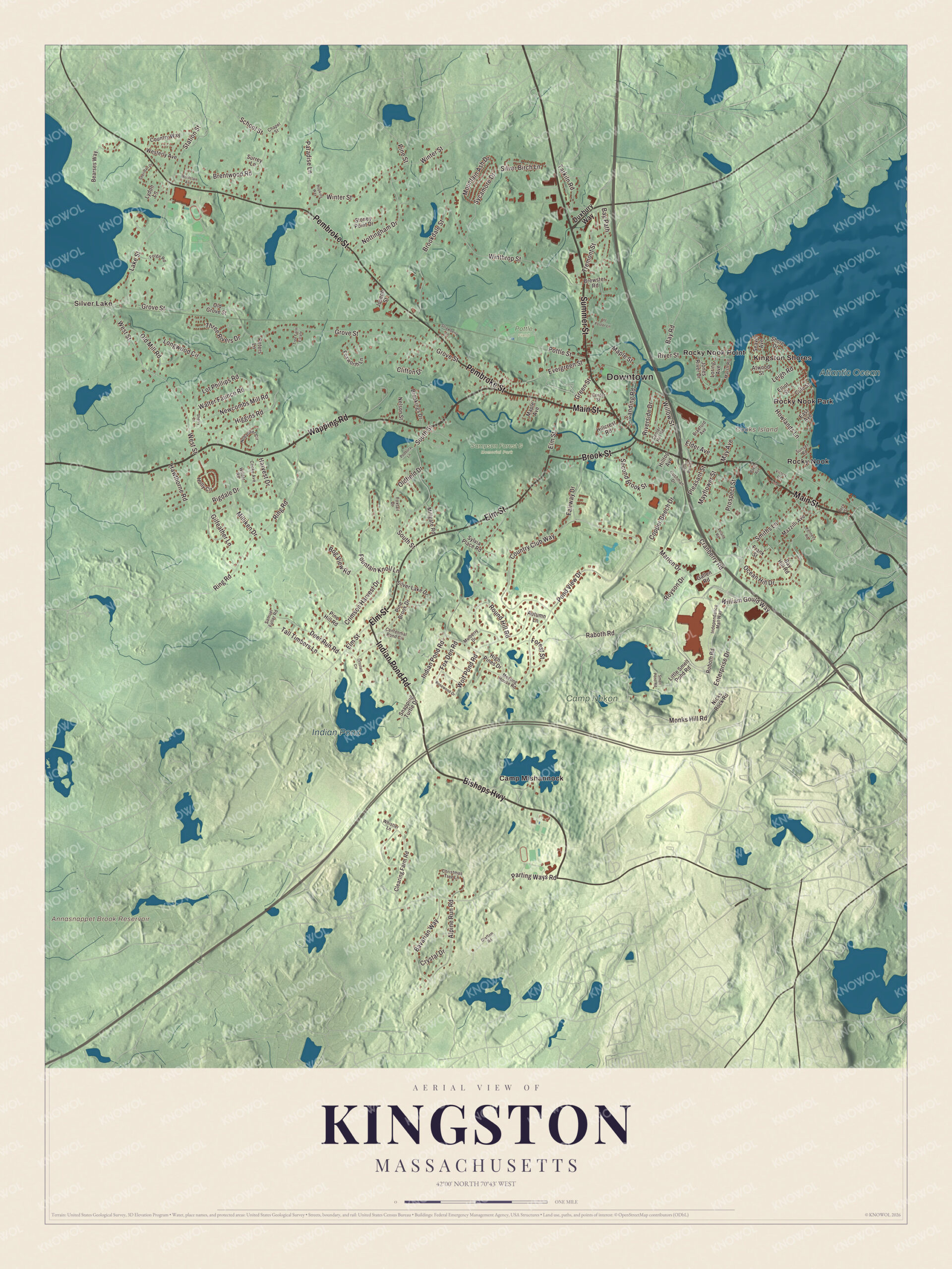 Protected watermarked complete map of Kingston, Massachusetts