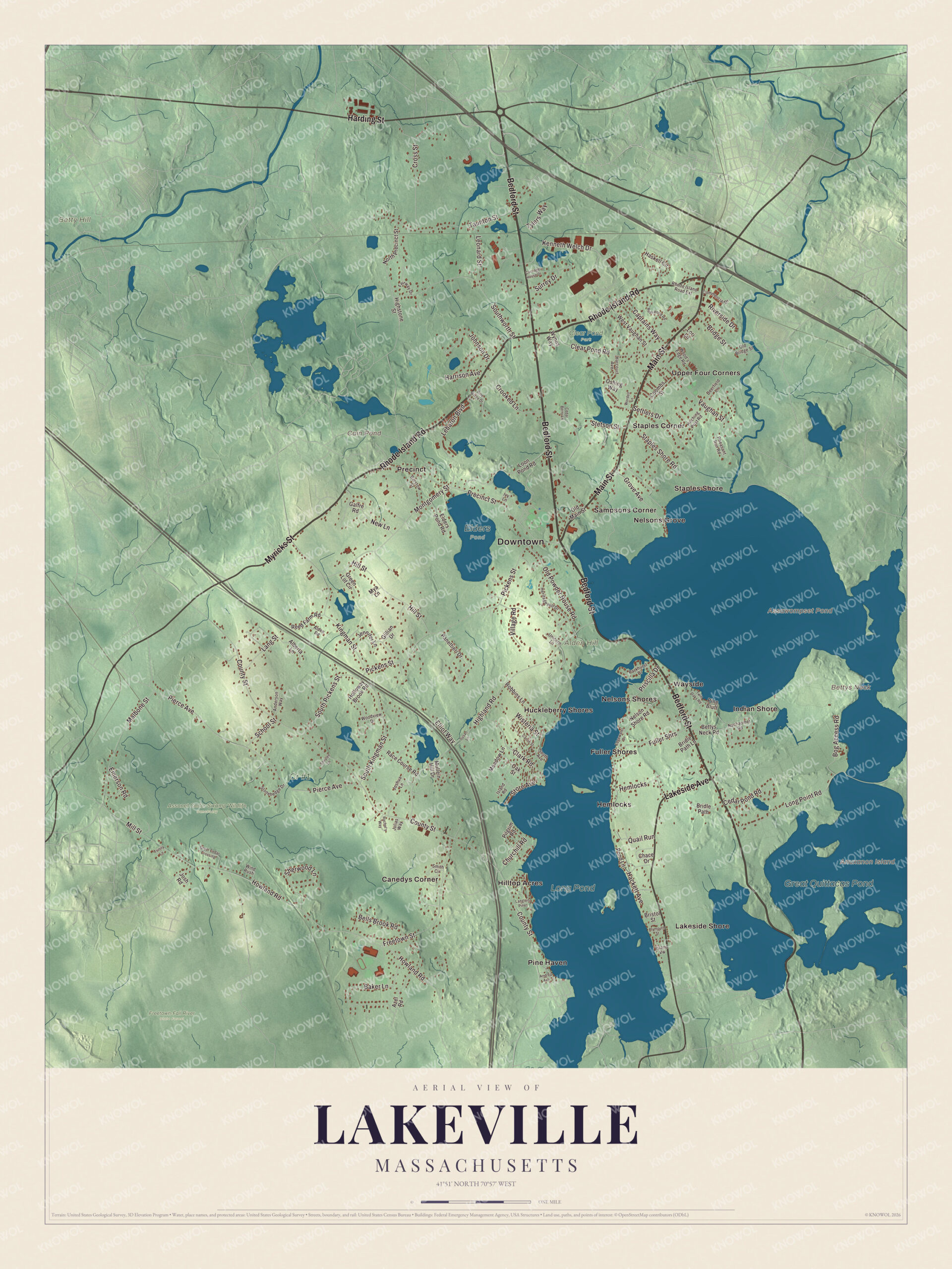 Protected watermarked complete map of Lakeville, Massachusetts