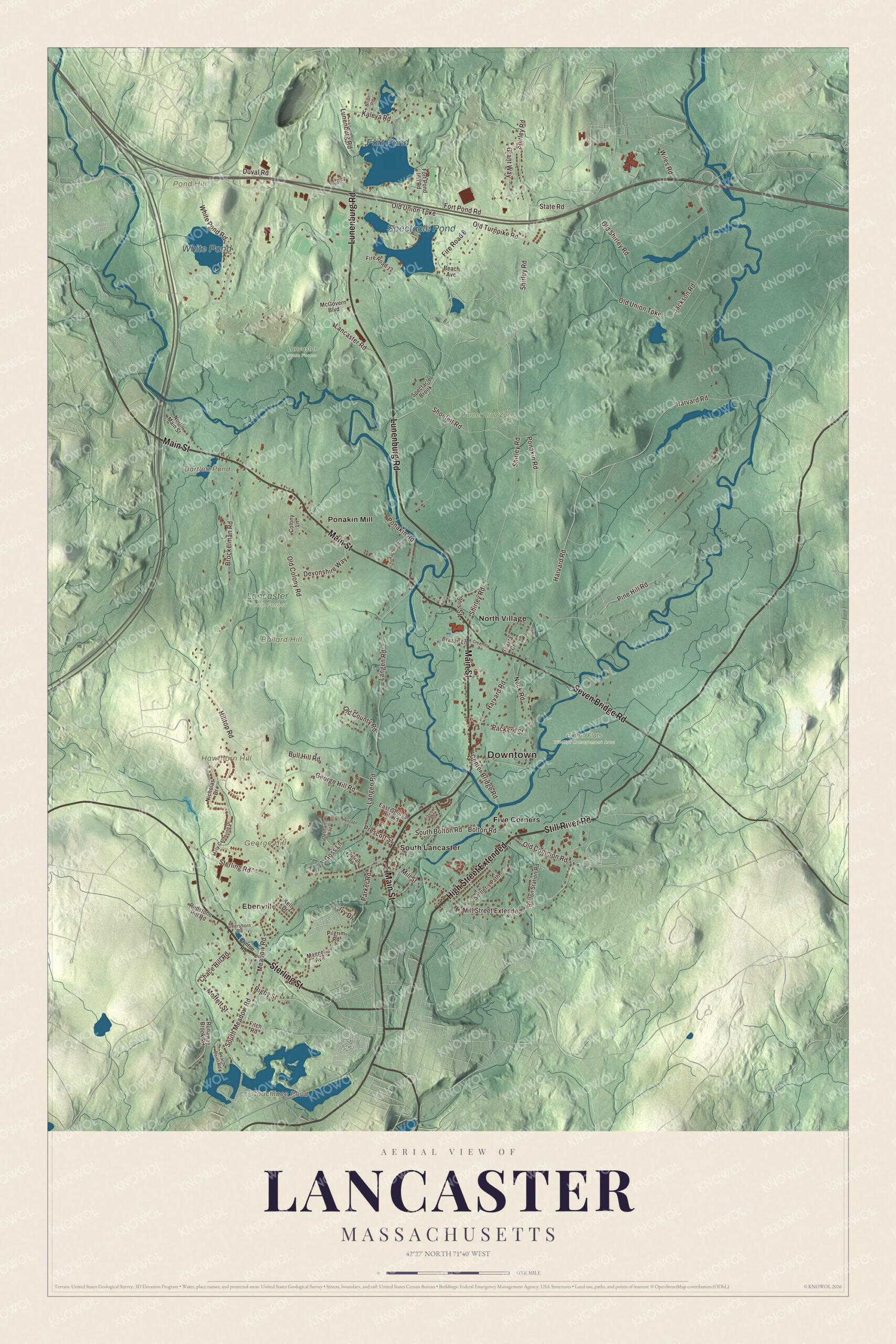Protected watermarked complete map of Lancaster, Massachusetts