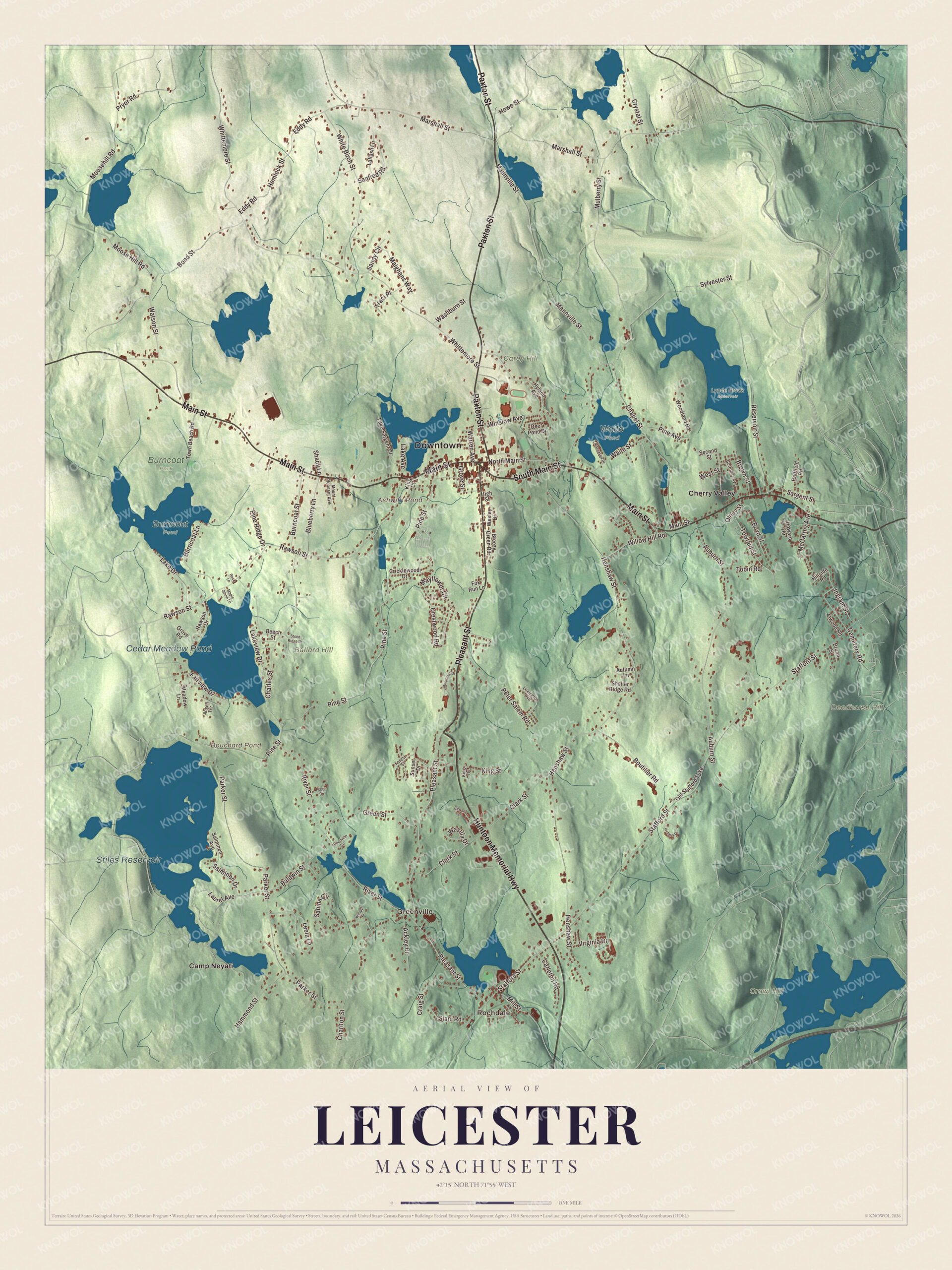Protected watermarked complete map of Leicester, Massachusetts