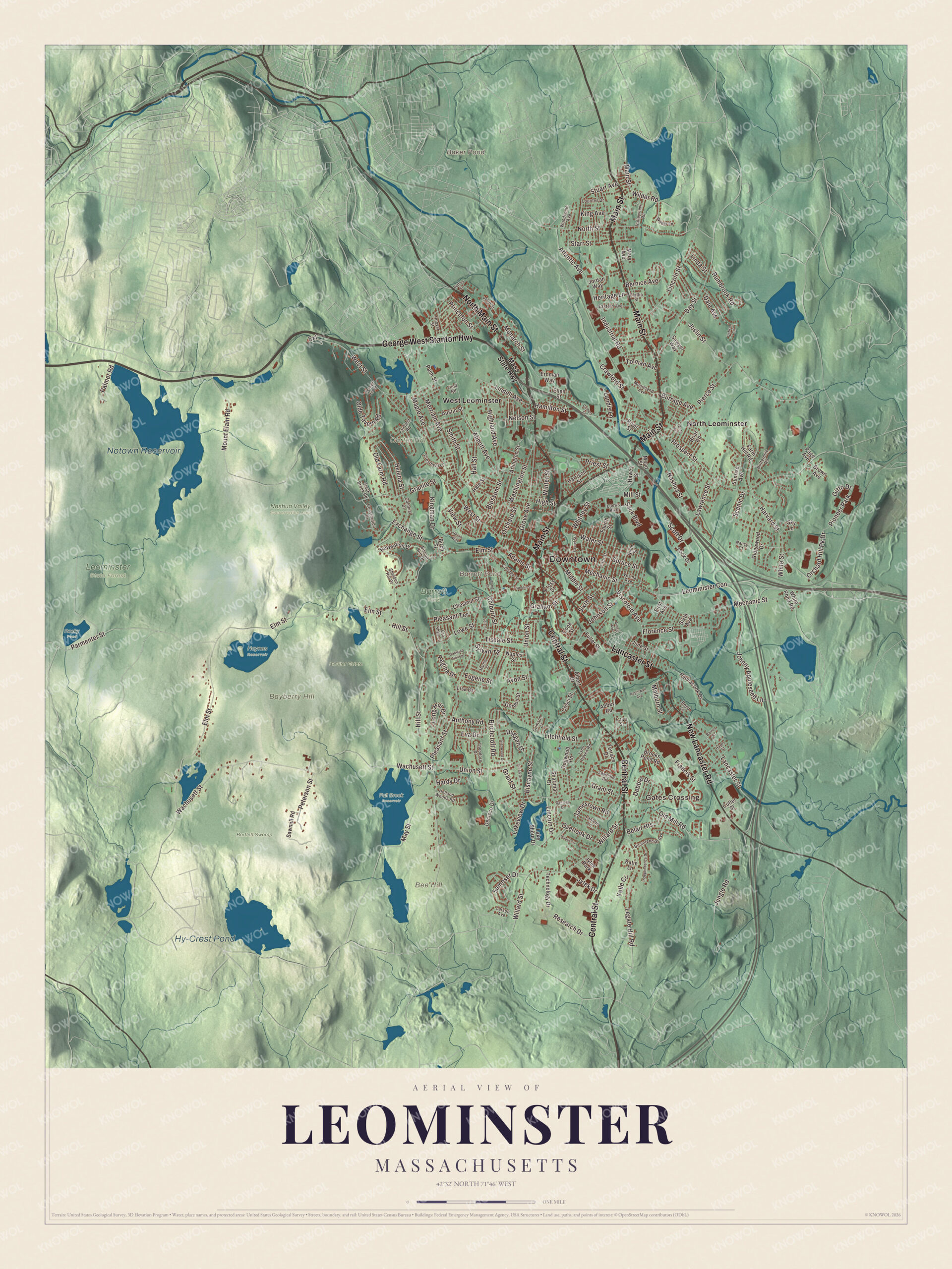 Protected watermarked complete map of Leominster, Massachusetts